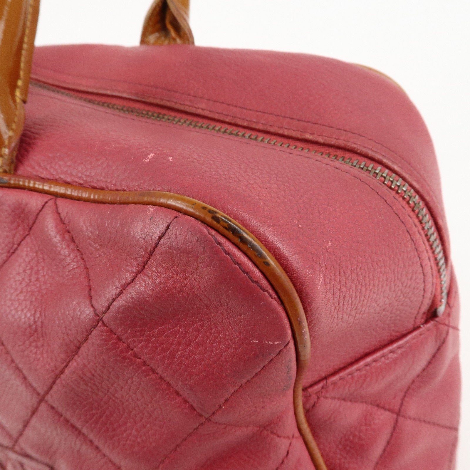 CHANEL Matelasse Caviar Skin Patent Boston Bag Hand Bag Red Used