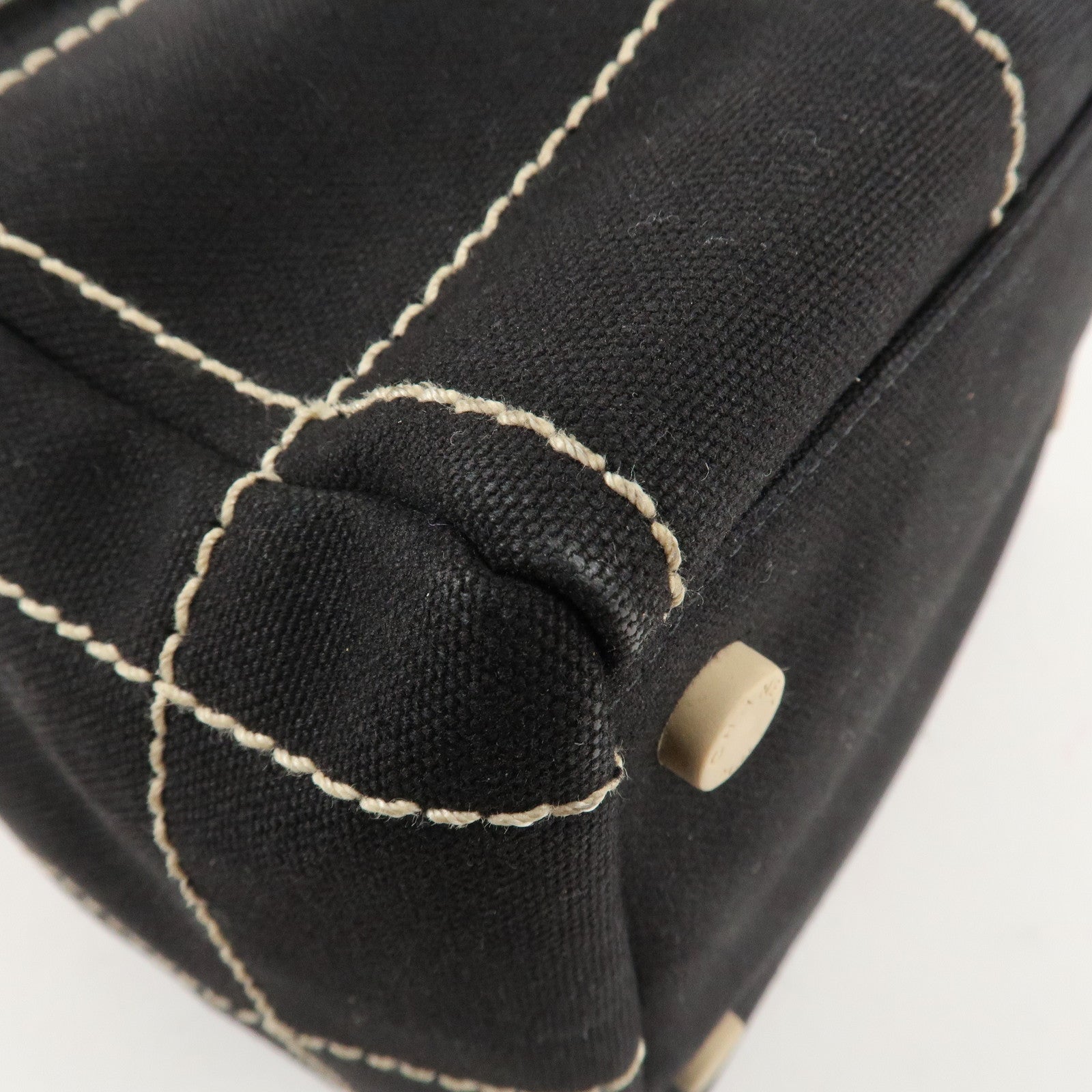 CHANEL Chocolate Bar Stitch Canvas Leather Mini Boston Bag Black Used