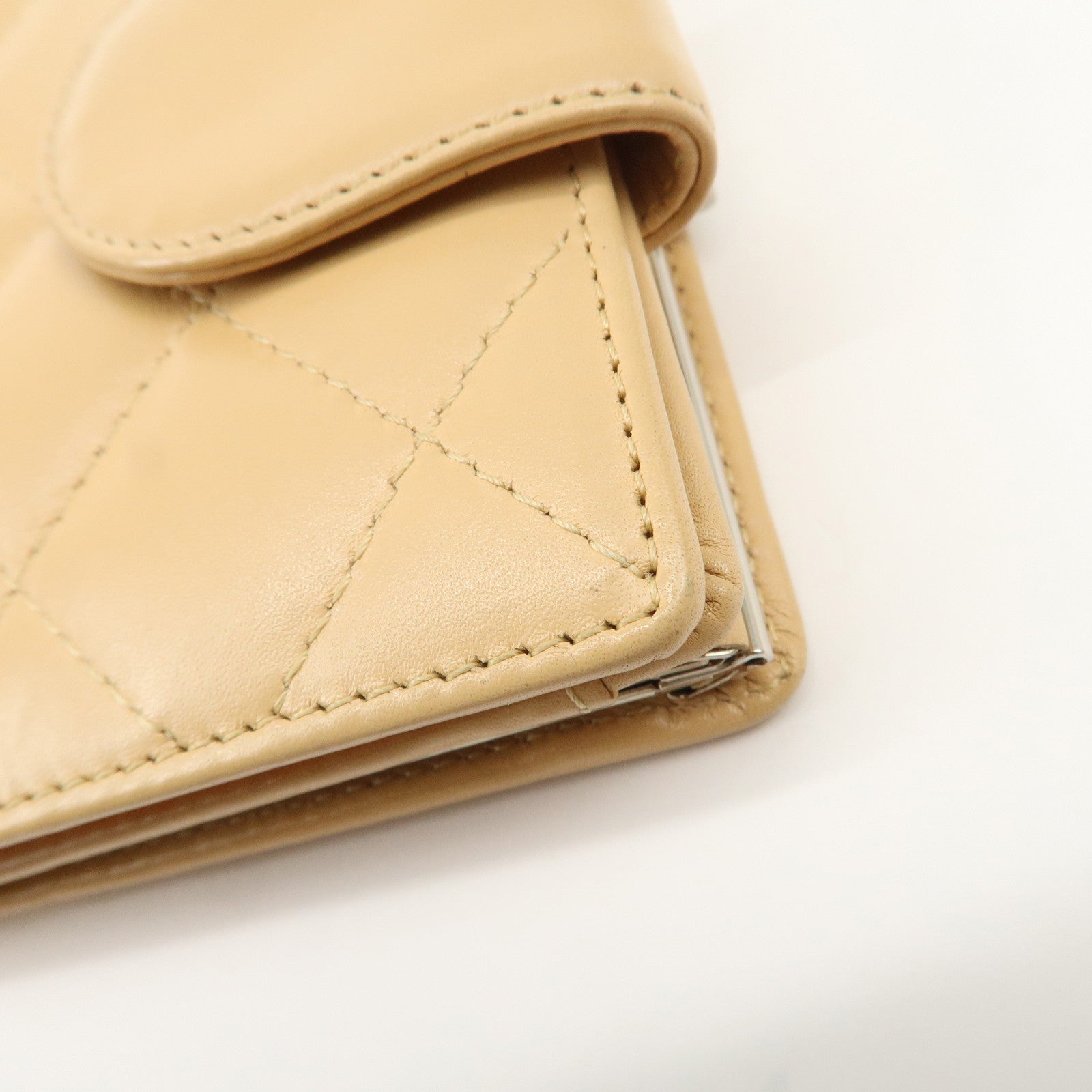 CHANEL Cambon Line Patent Leather Bi-fold Wallet Beige A26720 Used