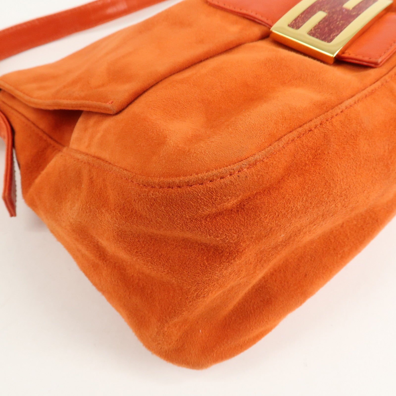 FENDI Mamma Baguette Suede Leather Shoulder Bag Orange 26325 Used