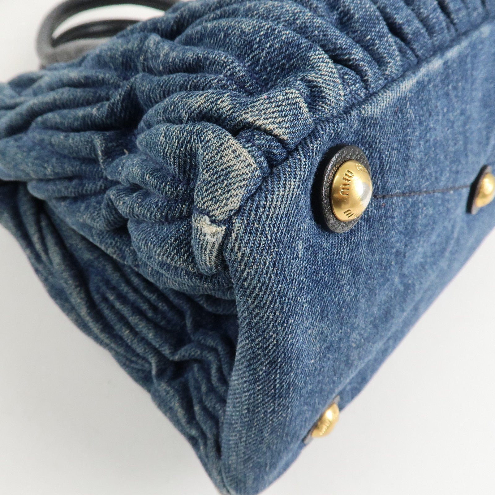 MIU MIU Matelasse Denim Leather 2Way Bag Hand Bag Blue Black Used