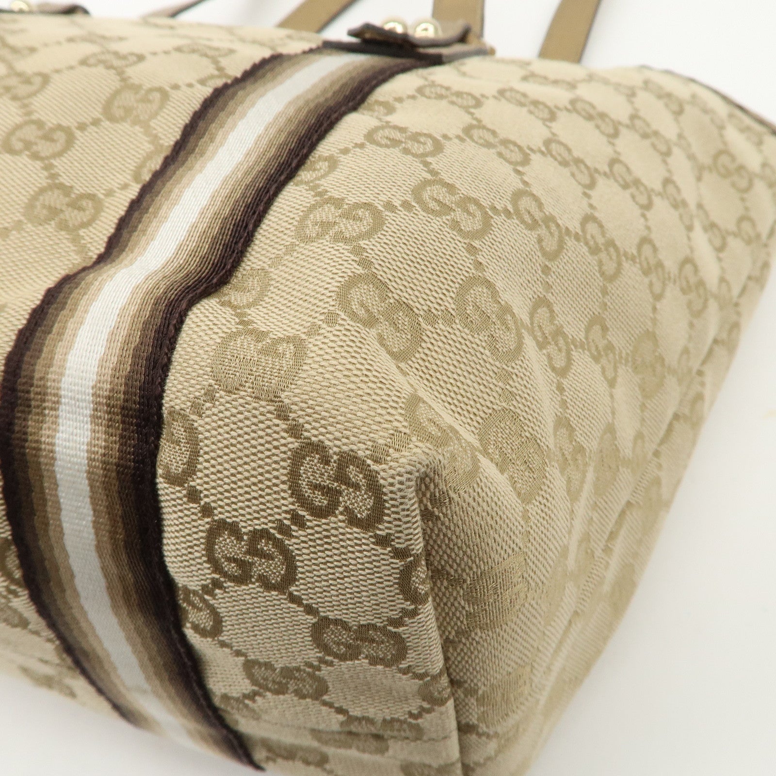 GUCCI Sherry GG Canvas Leather Tote Bag Beige Gold 137396 Used