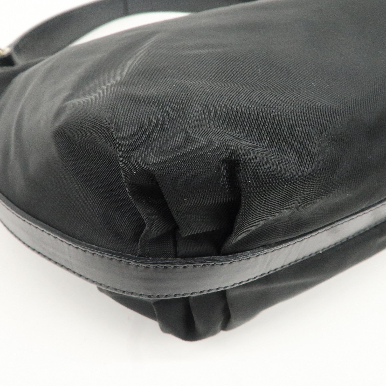 PRADA Nylon Leather Embroidery Shoulder Bag Hand Bag Black Used