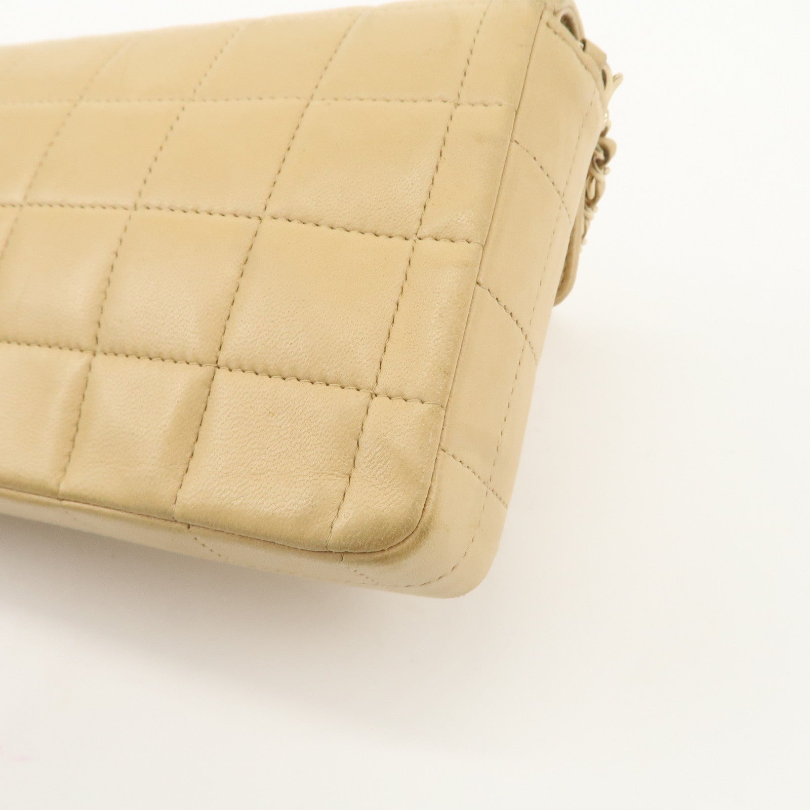 CHANEL Chocolate Bar Lamb Skin Chain Shoulder Bag Beige A15316 Used