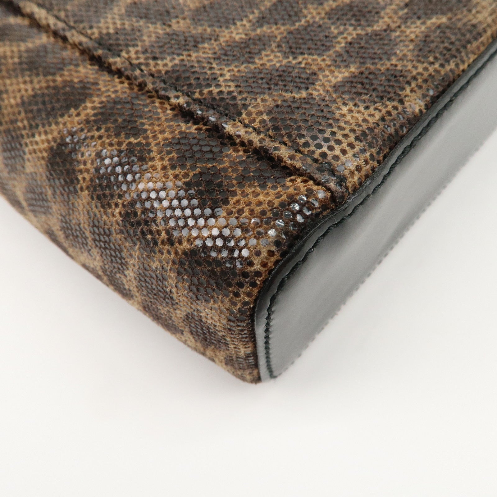 LOEWE Nylon Canvas Patent Leather Leopard Vanity Bag Black Beige Used