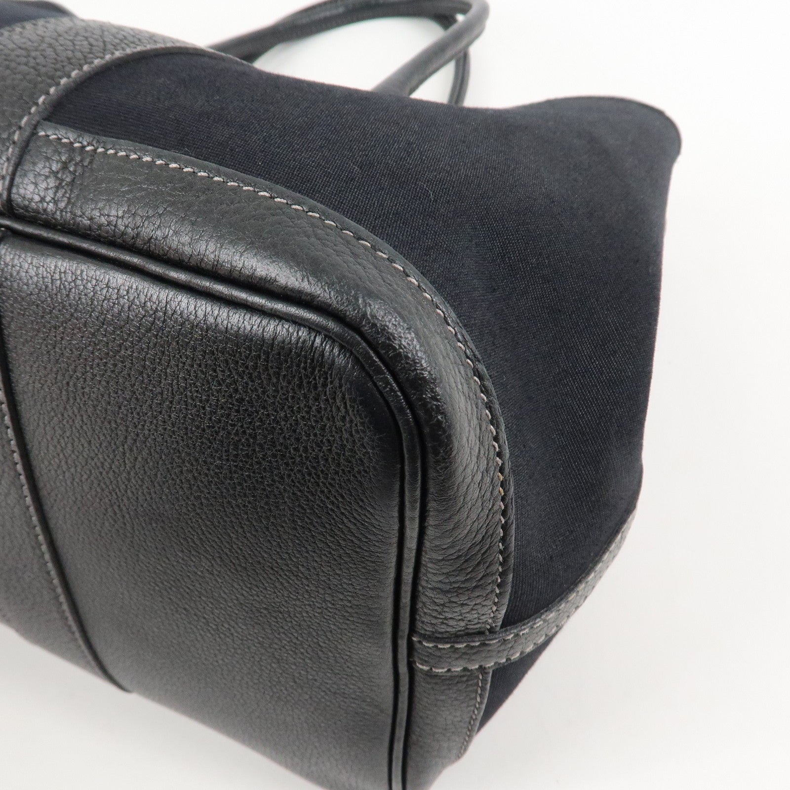 HERMES Garden Party PM G Stamped Canvas Leather Tote Bag Black Used