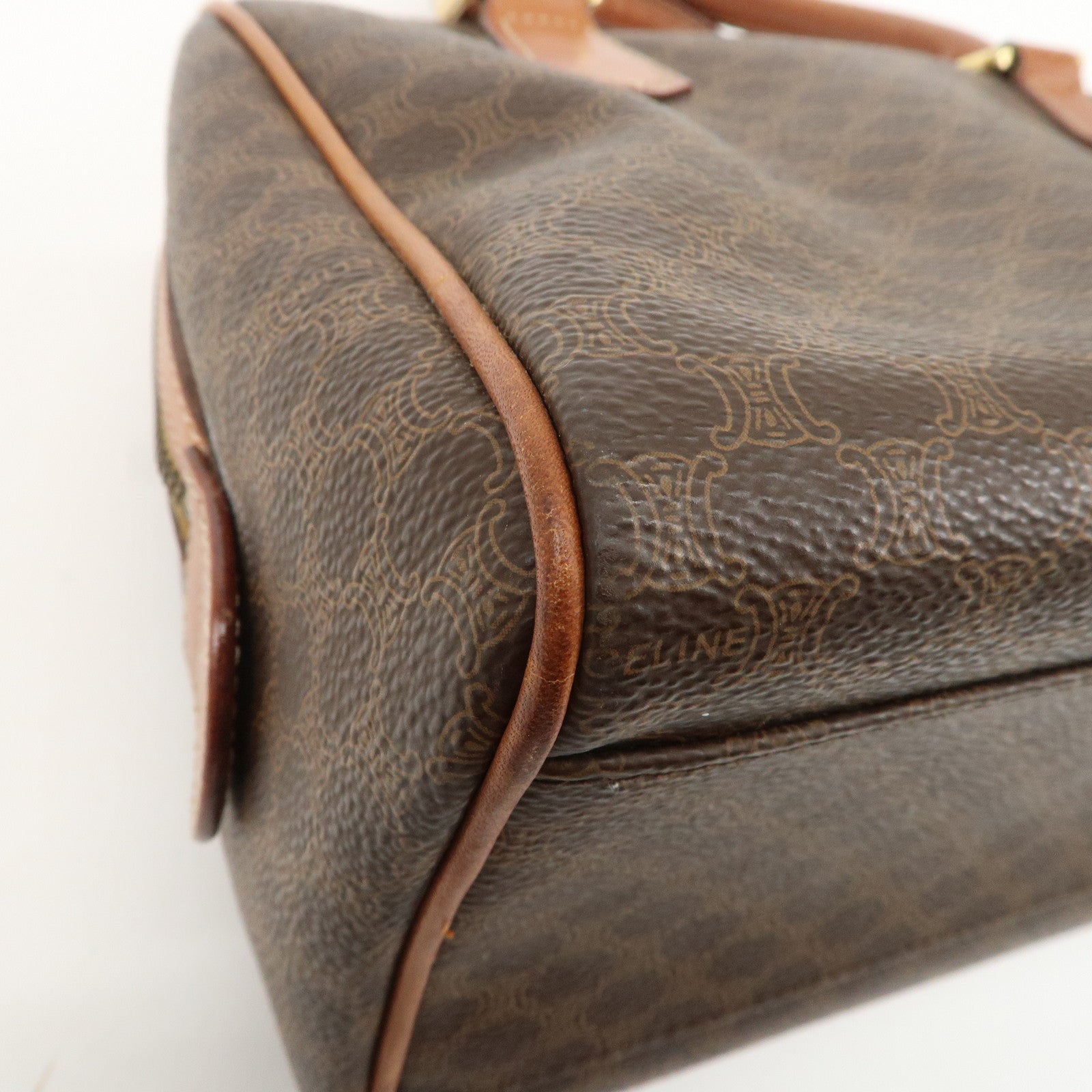 CELINE Macadam PVC Leather Boston Bag Hand Bag Brown Used