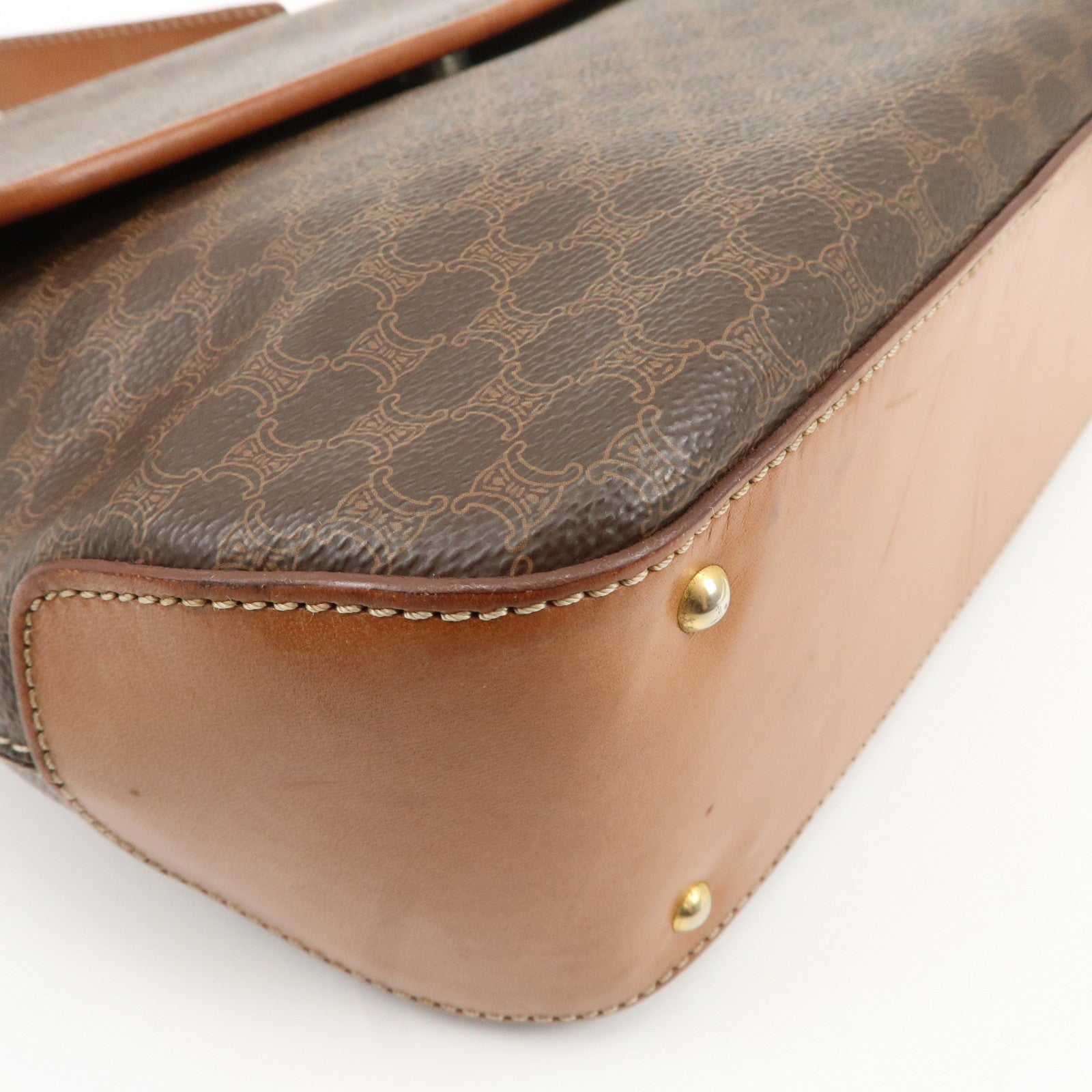 CELINE Macadam PVC Leather Hand Bag Brown Used