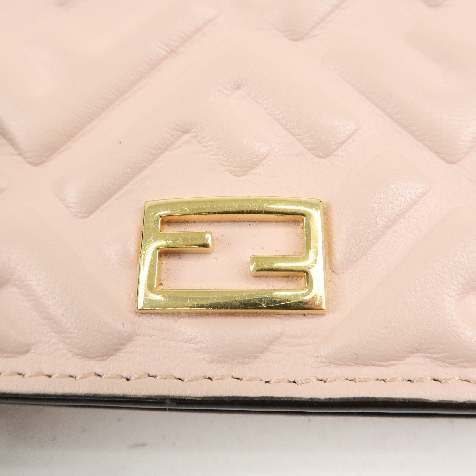 FENDI Bucket Leather Bi-Fold Wallet Gold Metal Fitting Pink Used