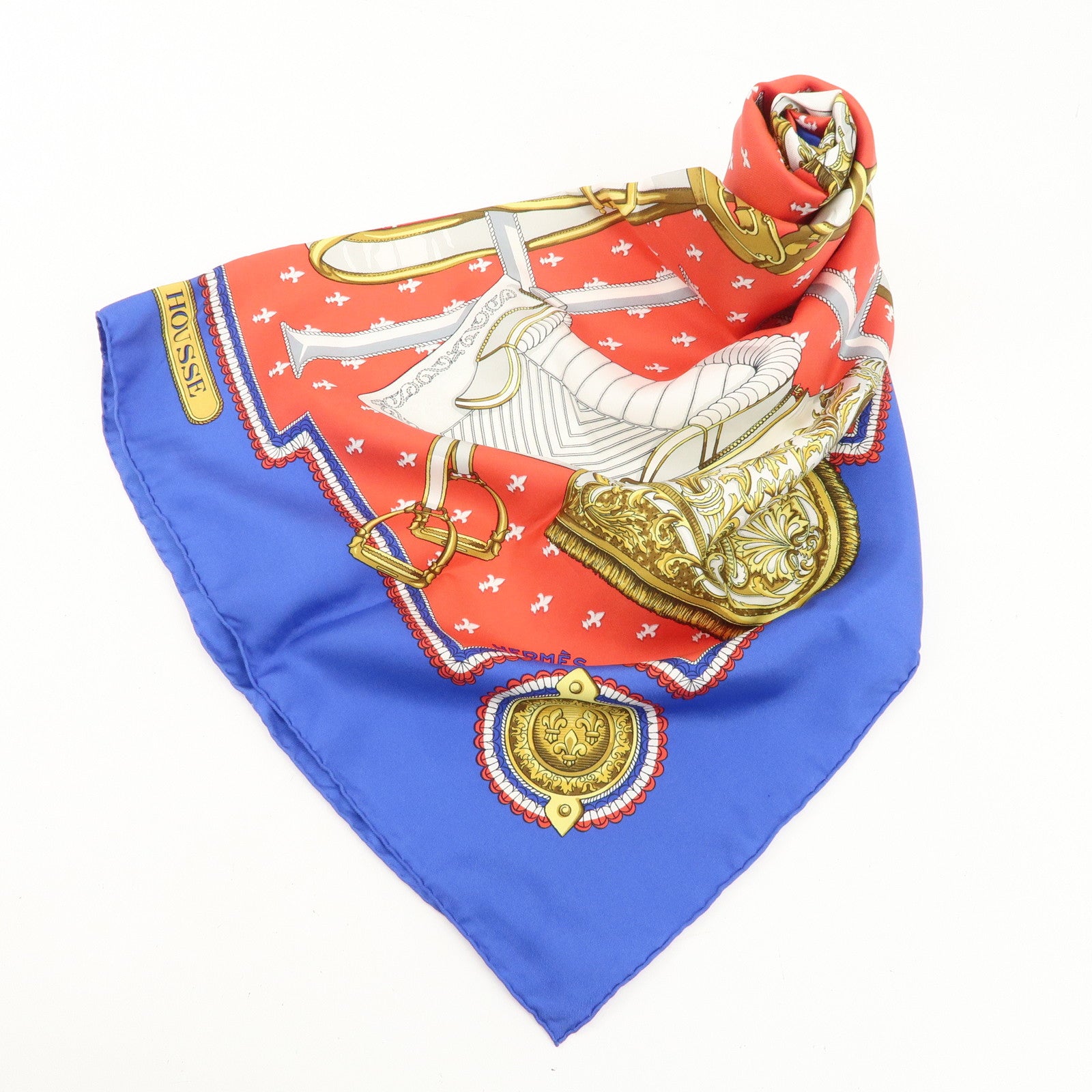 HERMES Carre 90 Silk 100% Scarf Selles A Housse Belt Print Used