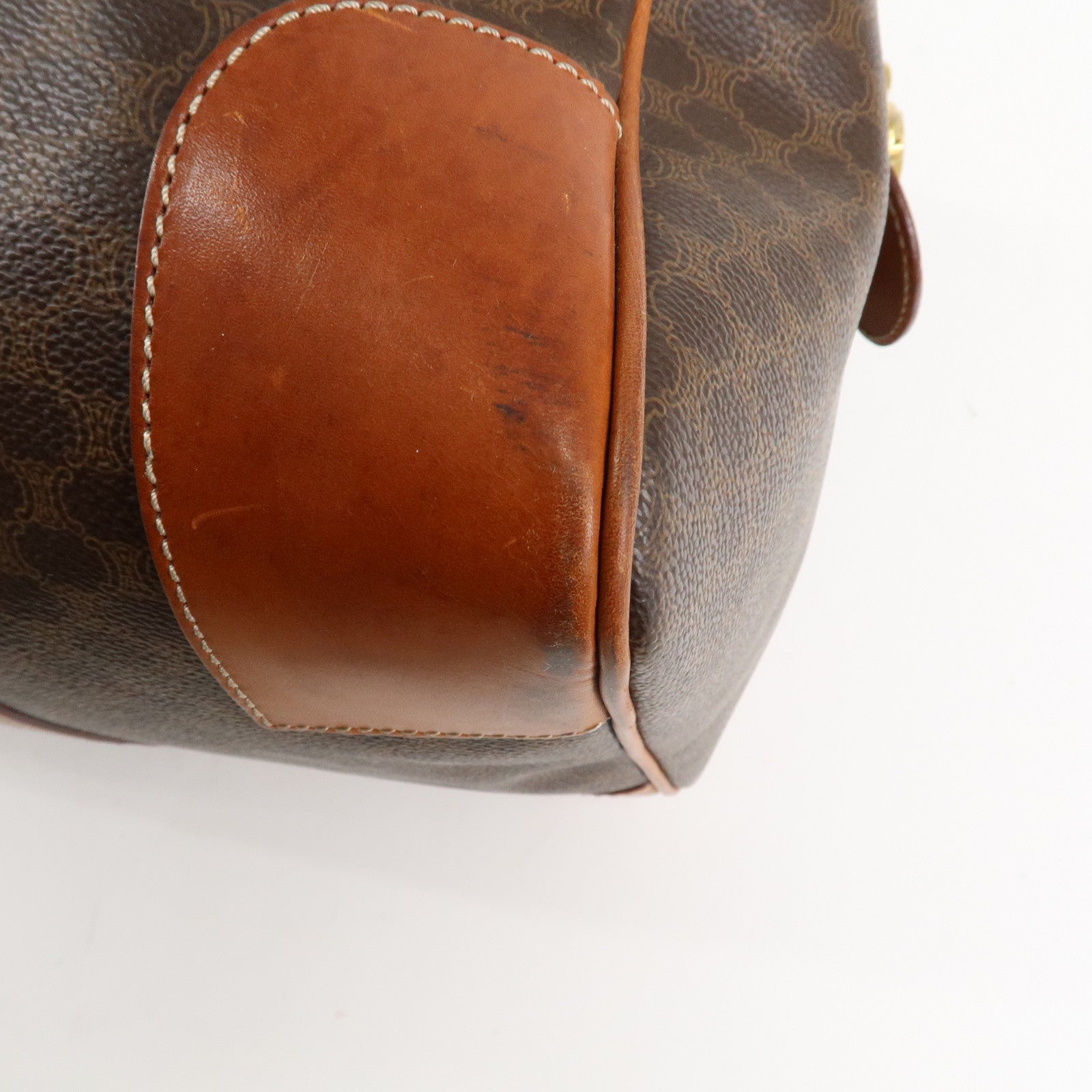 CELINE Macadam PVC Leather Boston Bag Hand Bag Brown Used