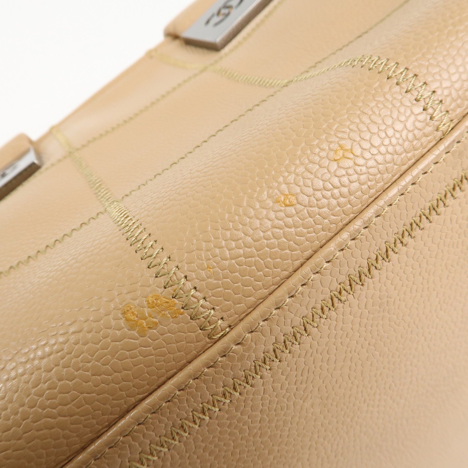 CHANEL Chocolate Bar Caviar Skin Boston Bag Beige A24184 Used