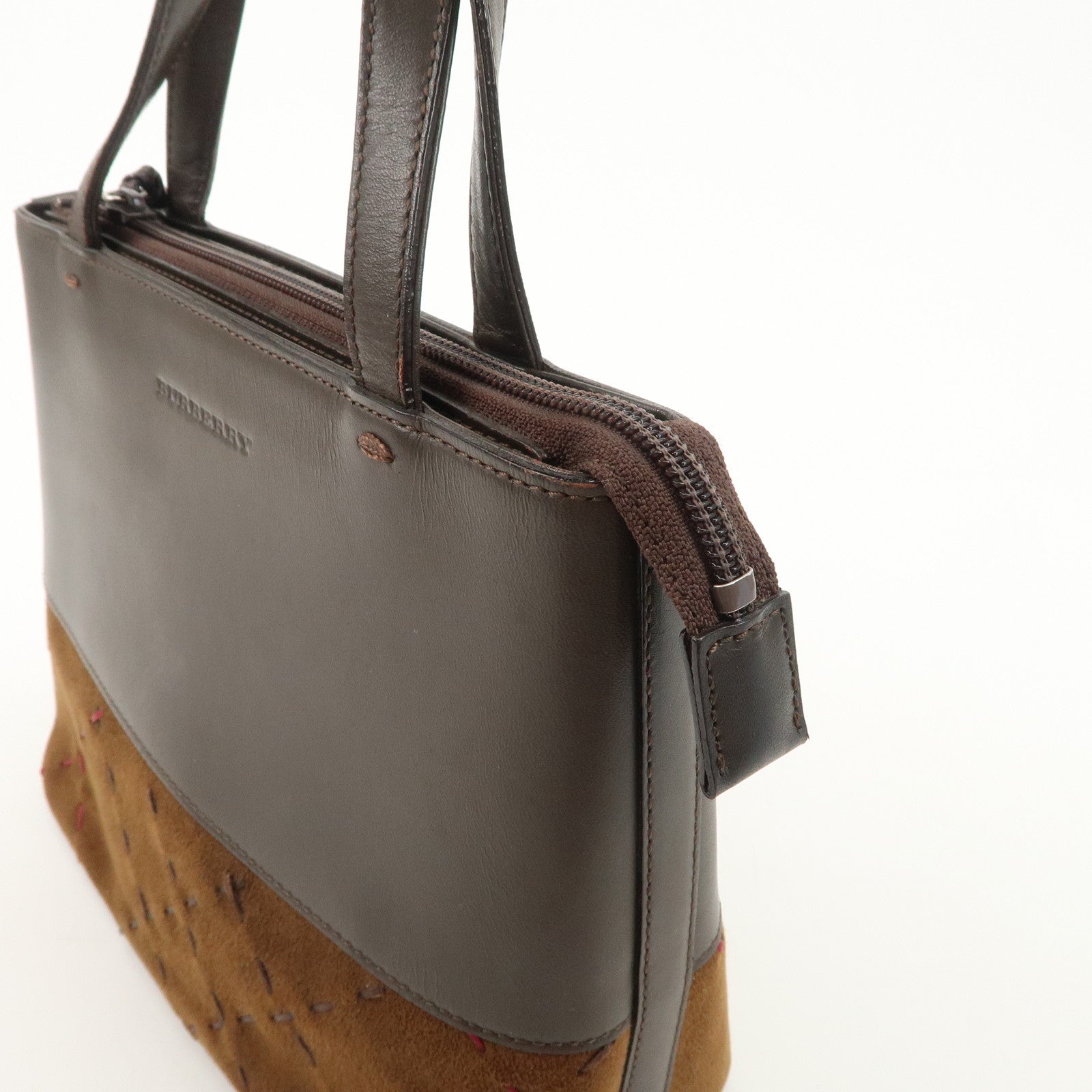 BURBERRY Suede Leather Hand Bag Tote Bag Brown Used