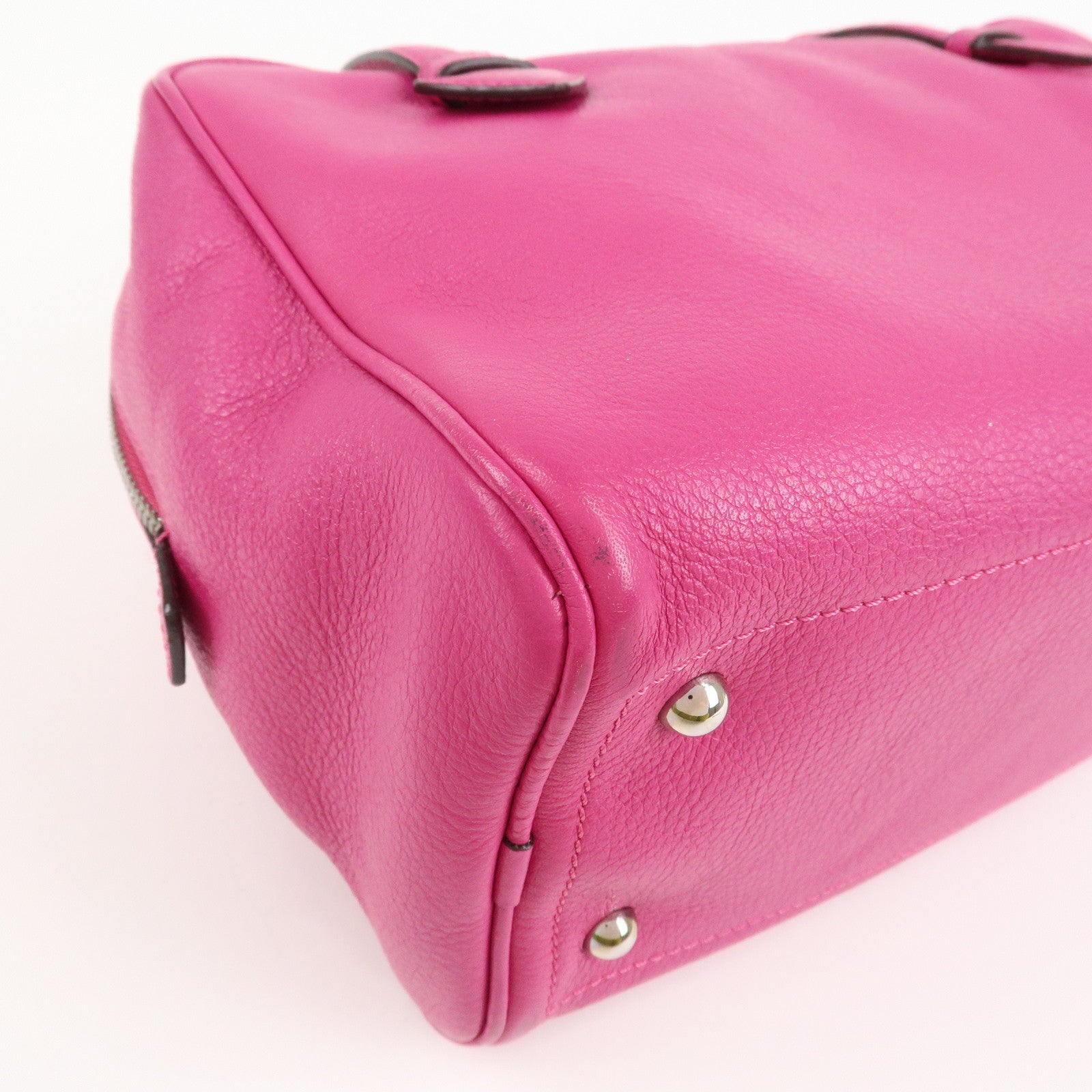 LOEWE Leather Herritage Mini Boston Bag Hand Bag Pink Used
