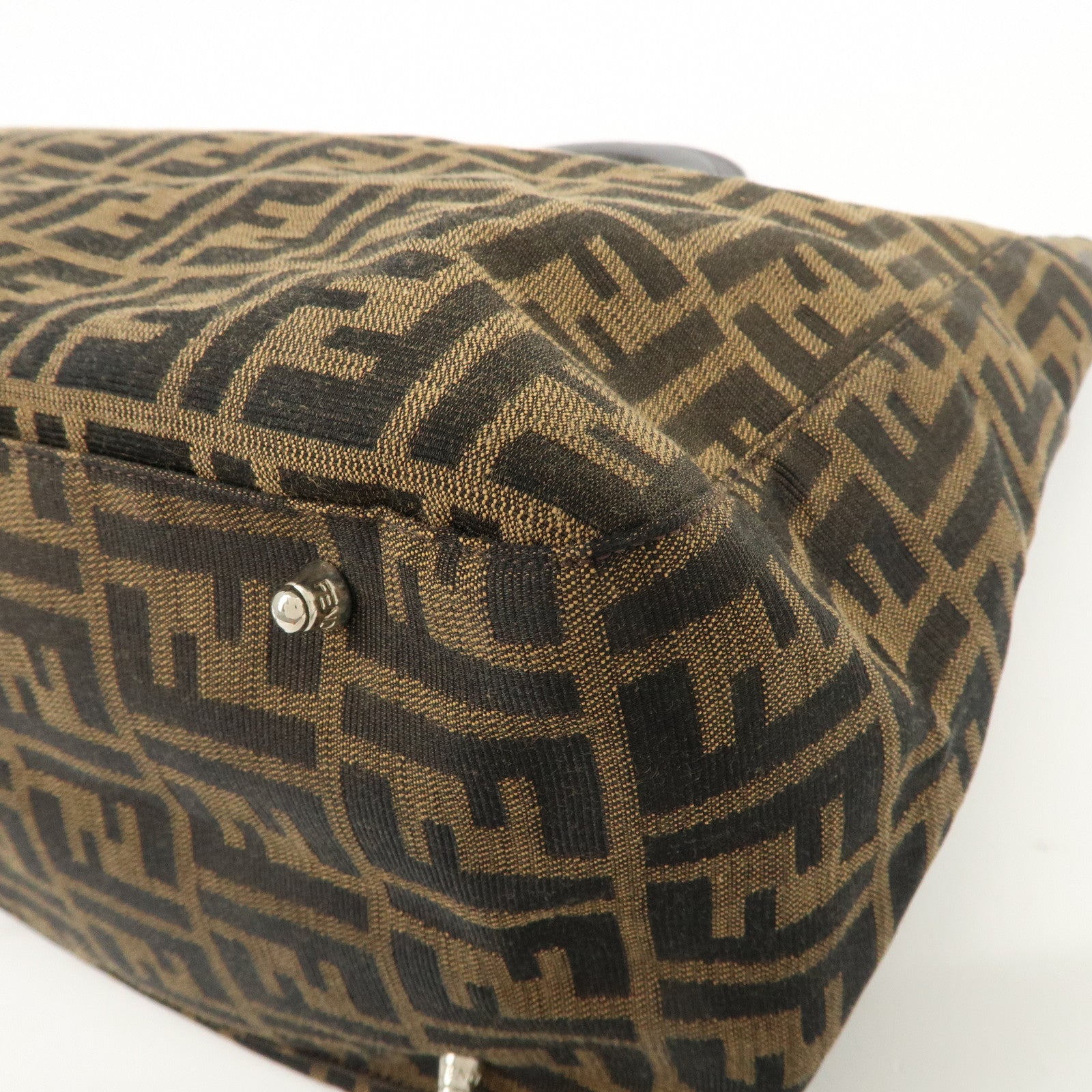 FENDI Zucca Canvas Leather Tote Bag Brown Black 26329 Used