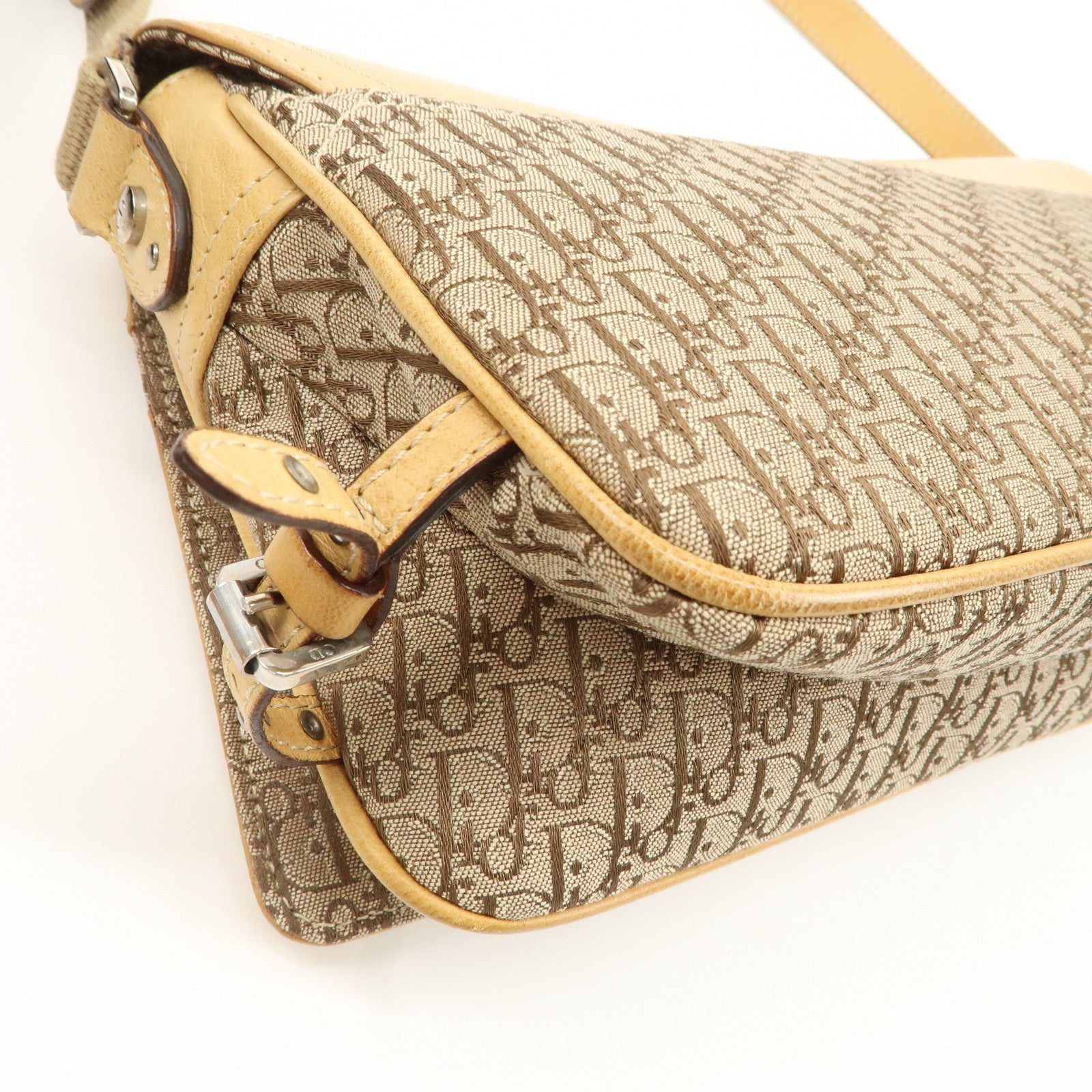 Christian Dior Trotter Canvas Leather Shoulder Bag Beige Used