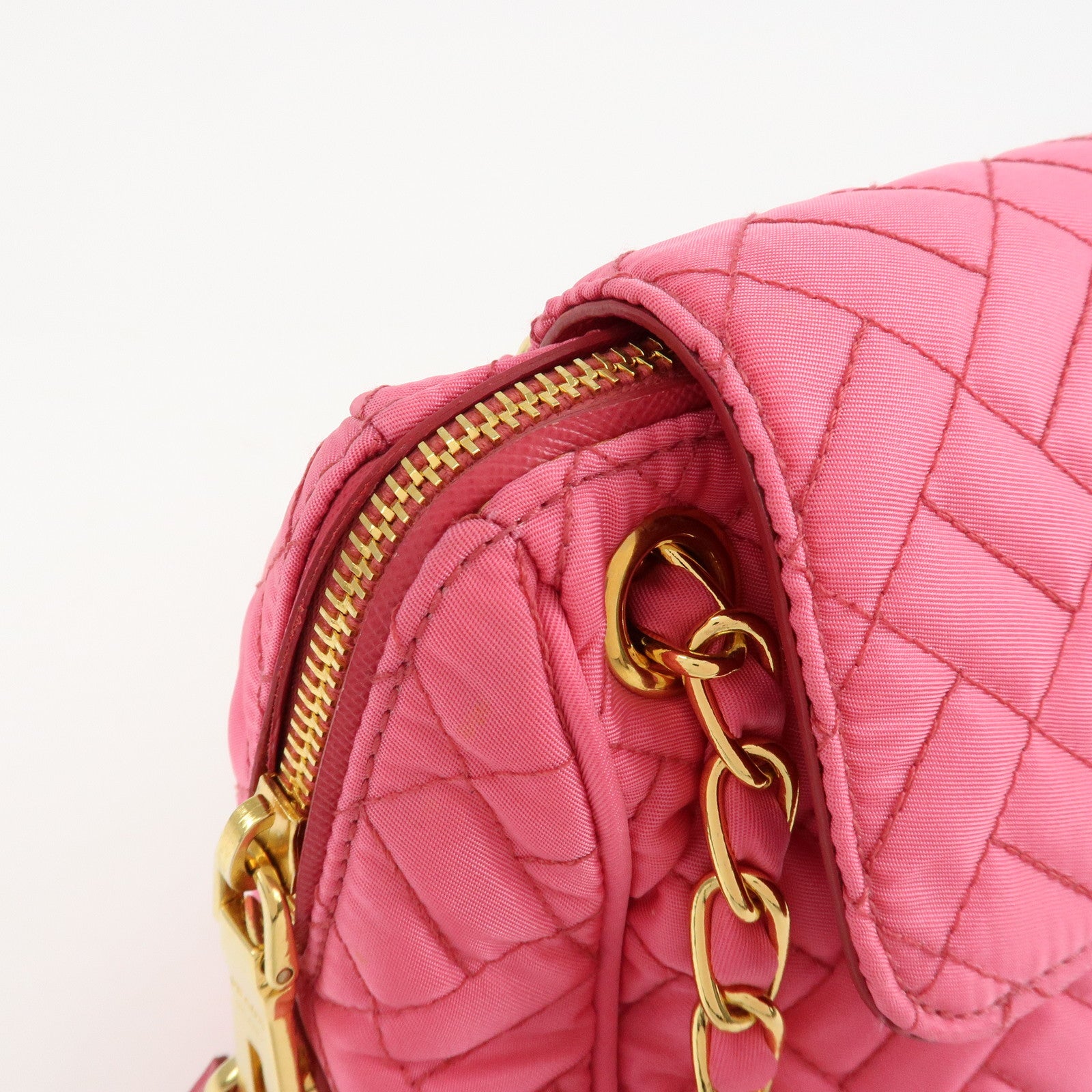 PRADA Nylon Leather Chain Shoulder Bag Pink BR4965 Used