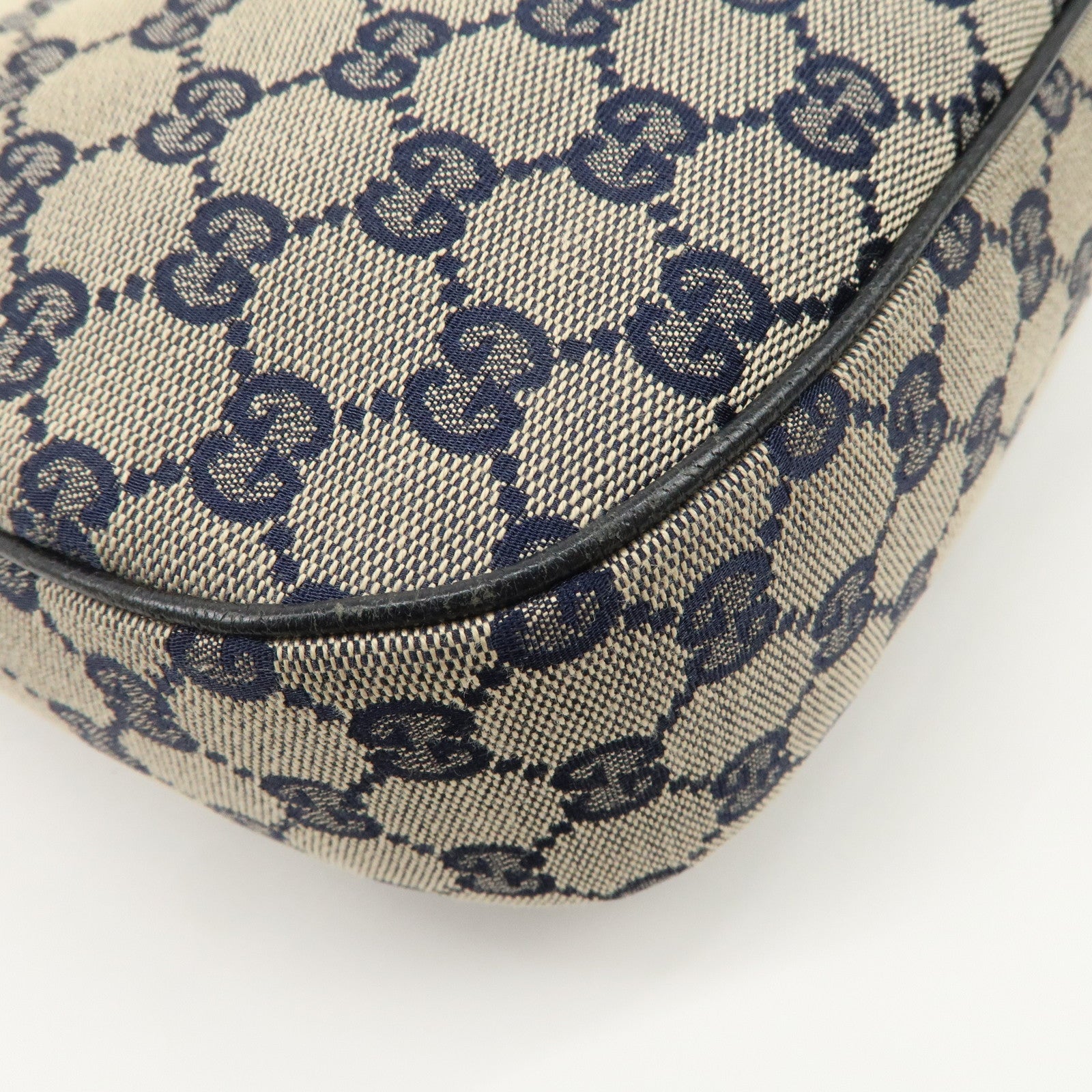 GUCCI Sherry GG Canvas Leather Shoulder Bag Beige Navy 145757 Used