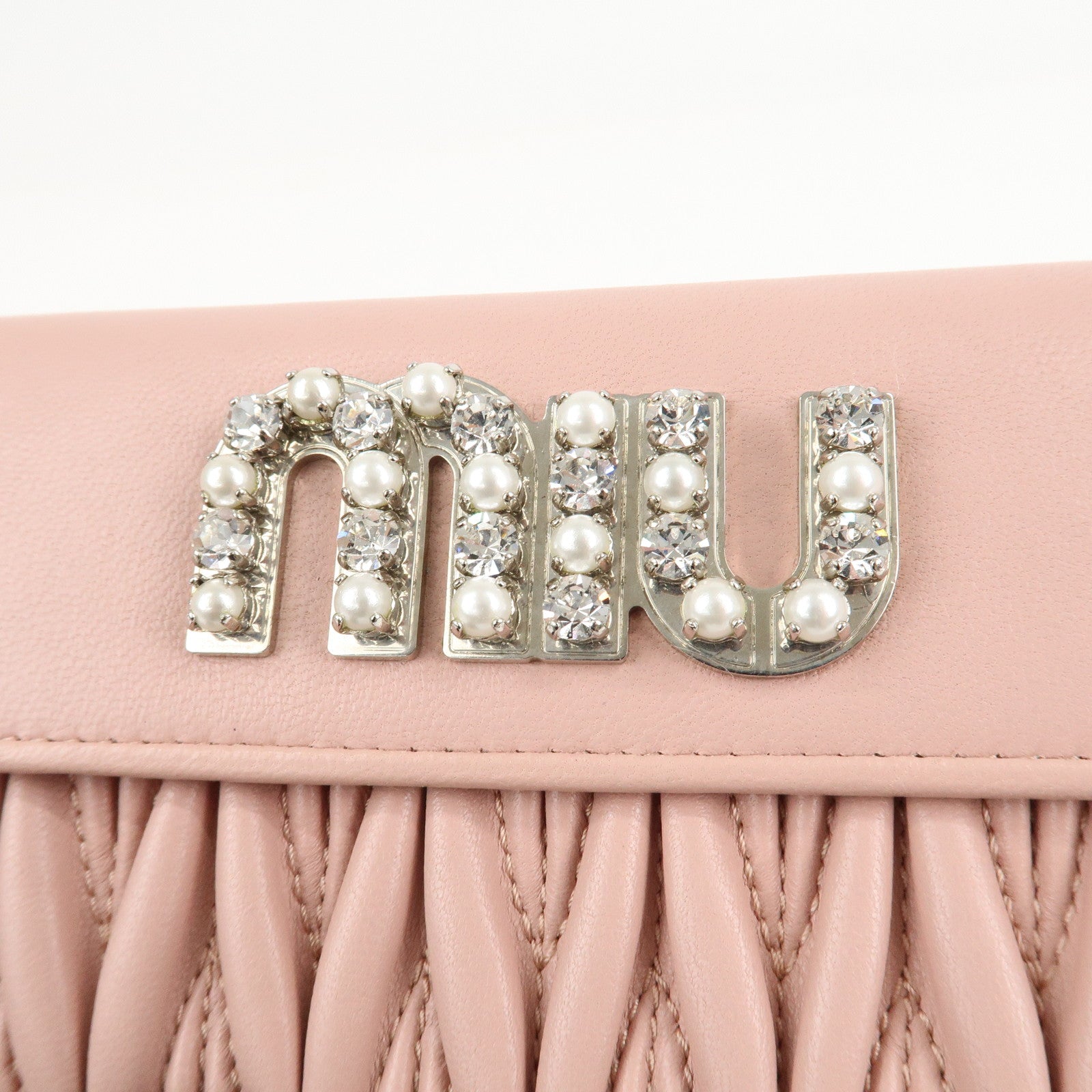 MIU MIU Matelasse Leather Tri-fold Wallet Pink Used
