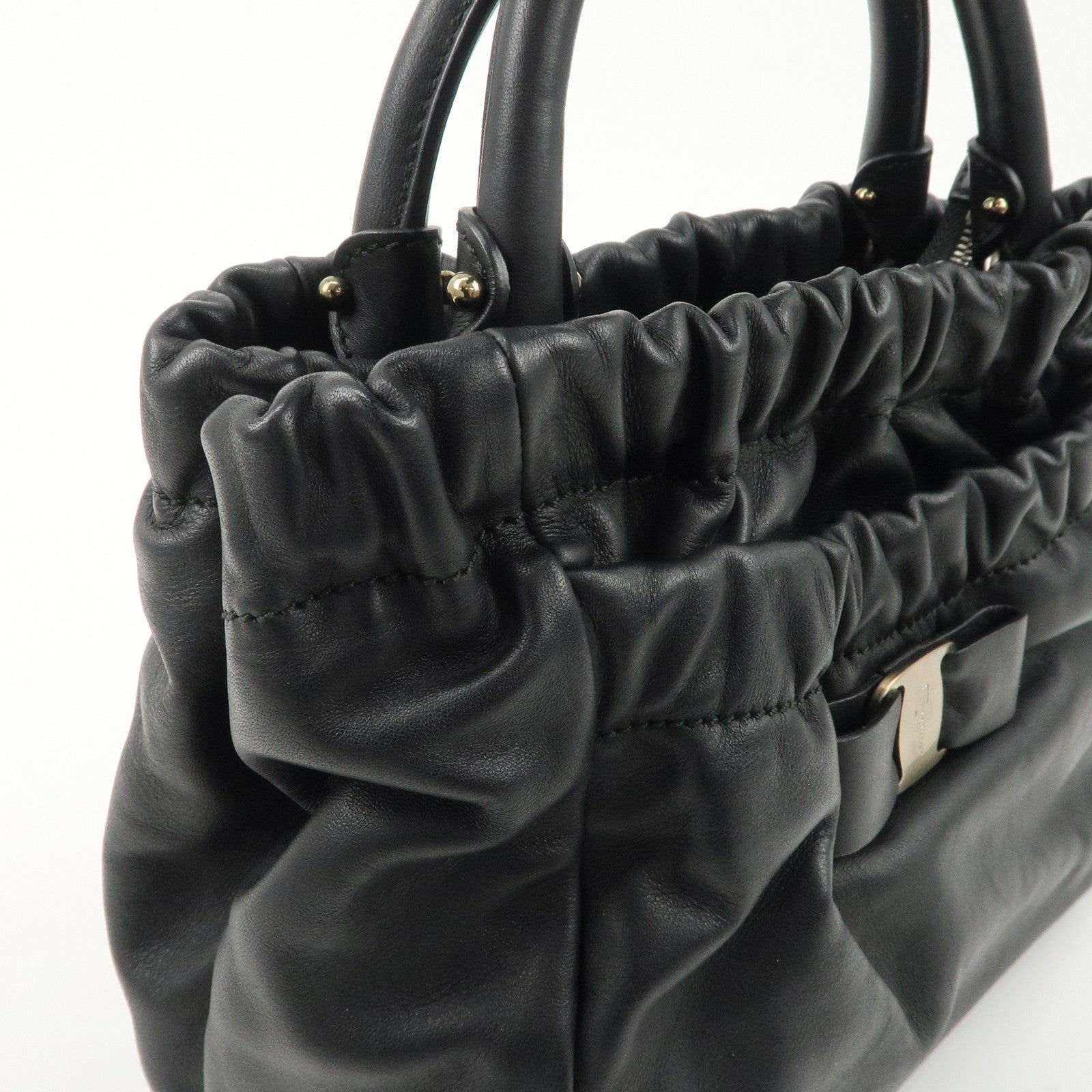 Salvatore Ferragamo Leather Hand Bag Black Used