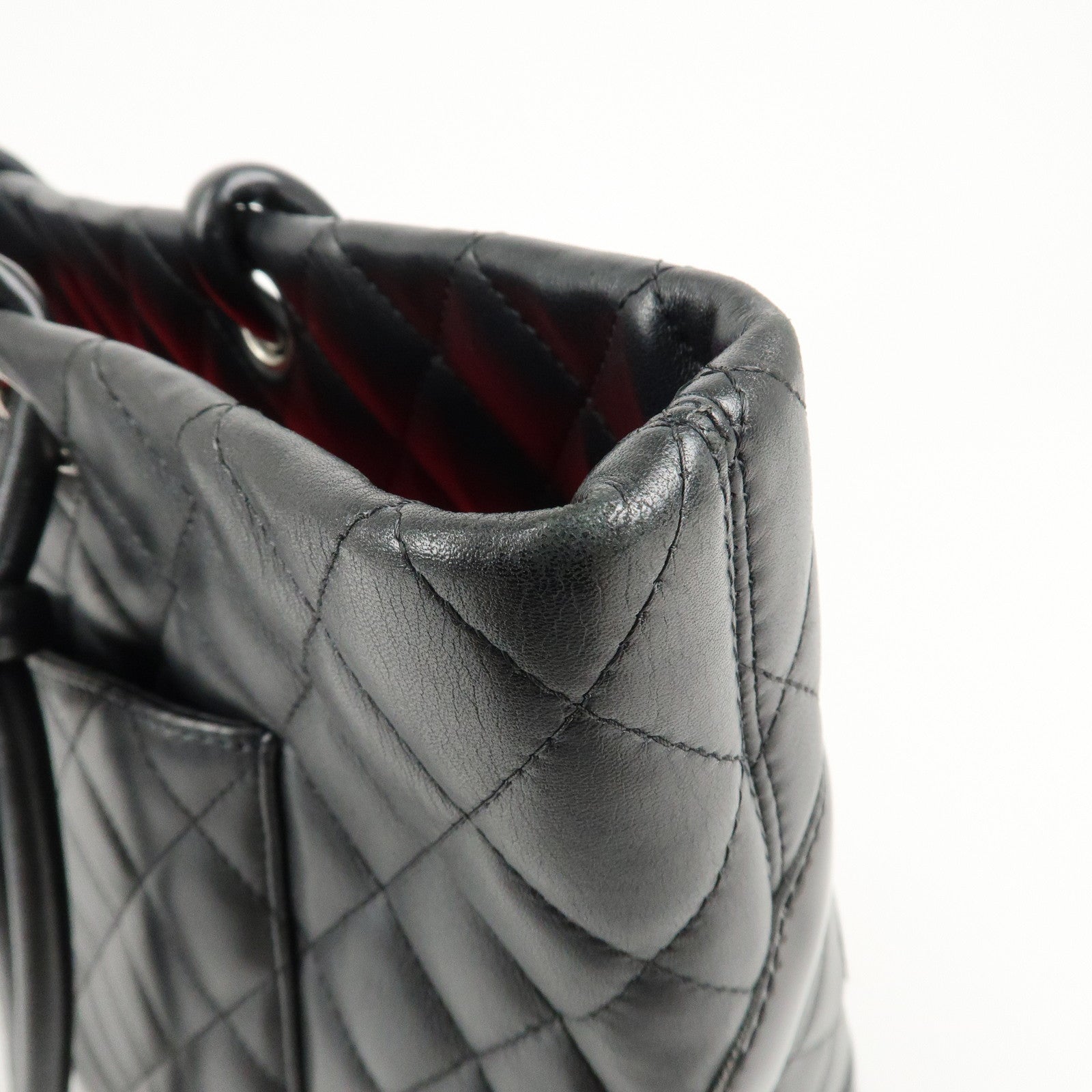 CHANEL Cambon Line Lamb Skin COCO Mark Large Tote Bag A25169 Used