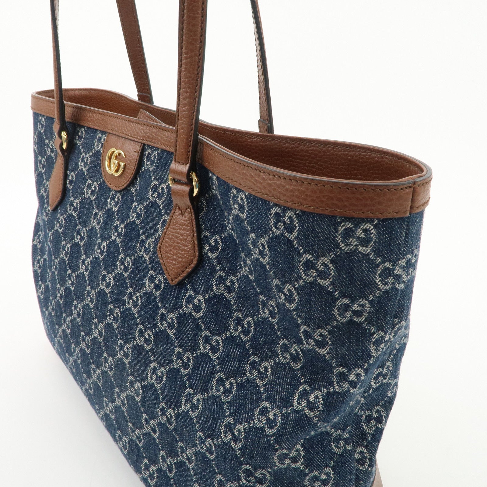 GUCCI Sherry Ophidia GG Denim Leather Medium Tote Bag 631685 Used