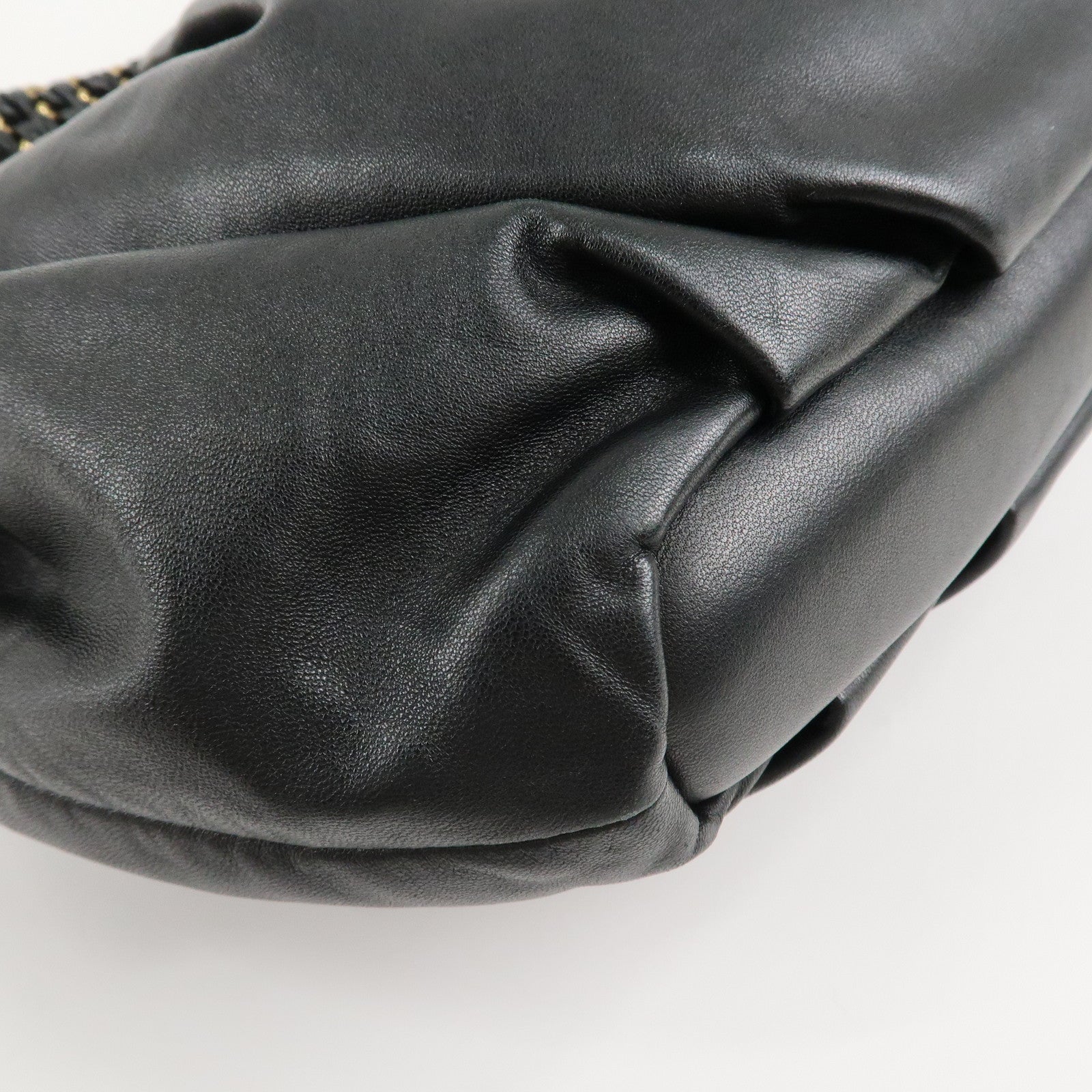 PRADA Leather Chain One-Shoulder Bag Black Gold Hardware Used