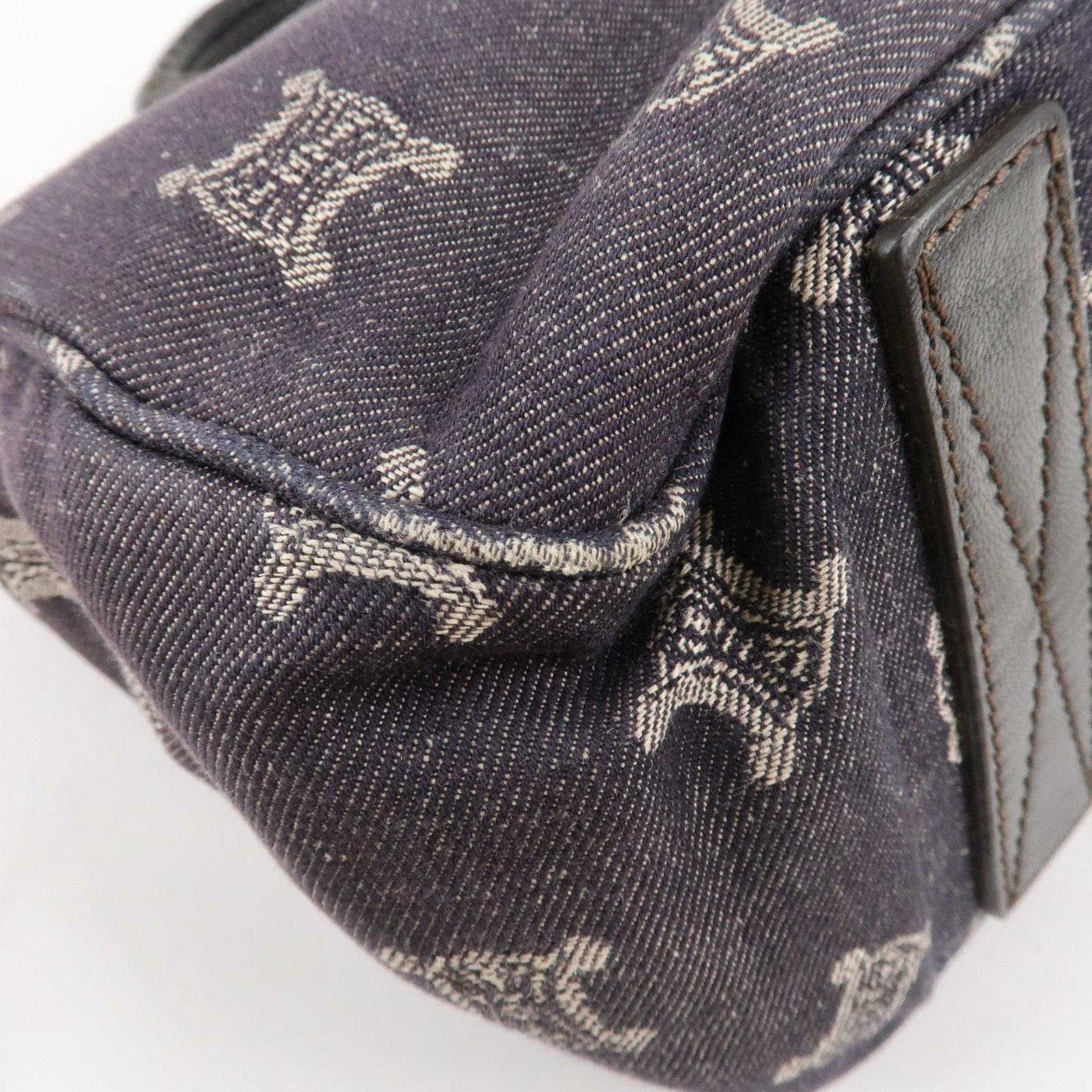 CELINE Magadam Denim Leather Boogy Bag Tote Bag Indigo Dark Brown Used