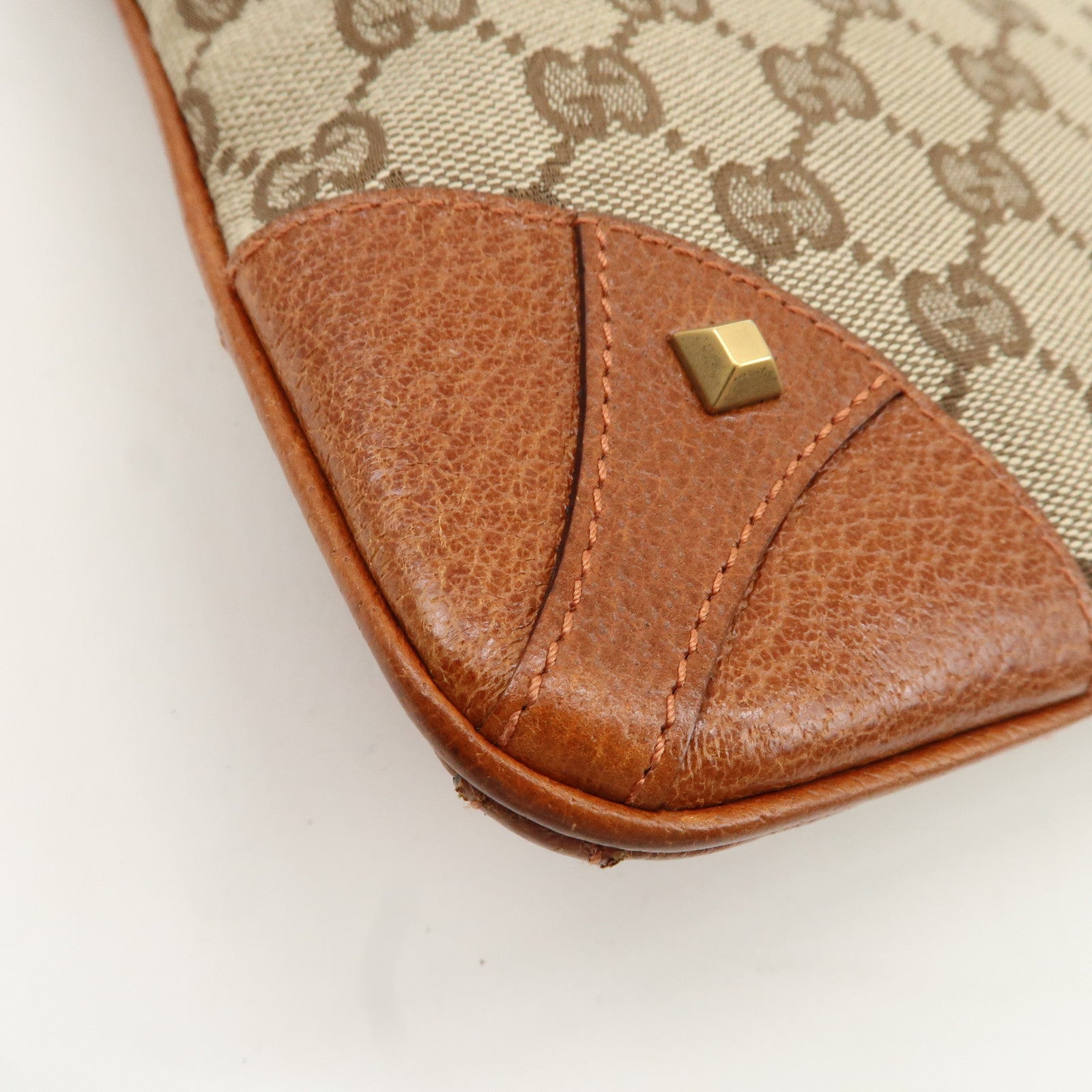 GUCCI GG Canvas Leather Shoulder Bag Brown 120893 Used