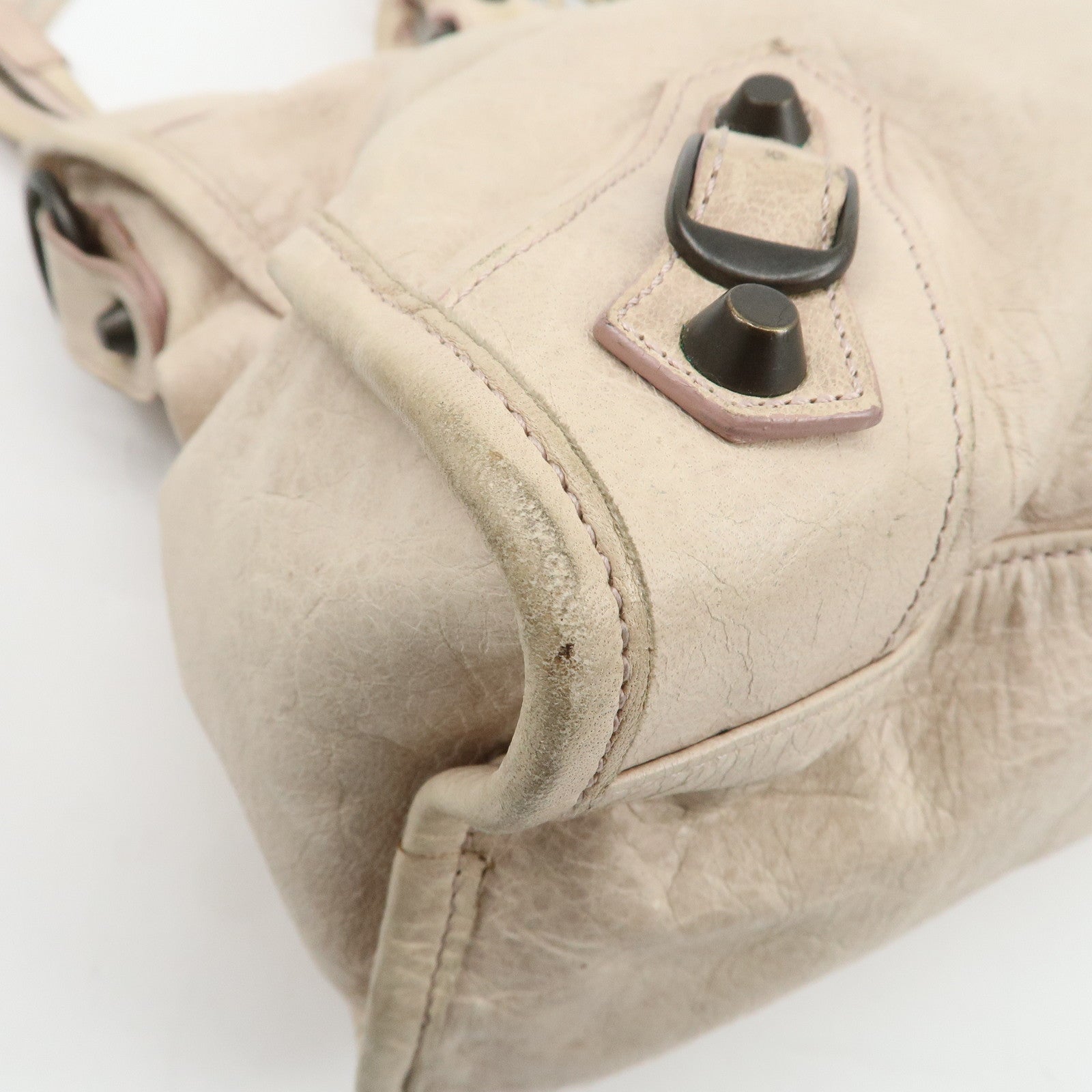 BALENCIAGA The City Leather 2Way Shoulder Bag Beige 115748 Used