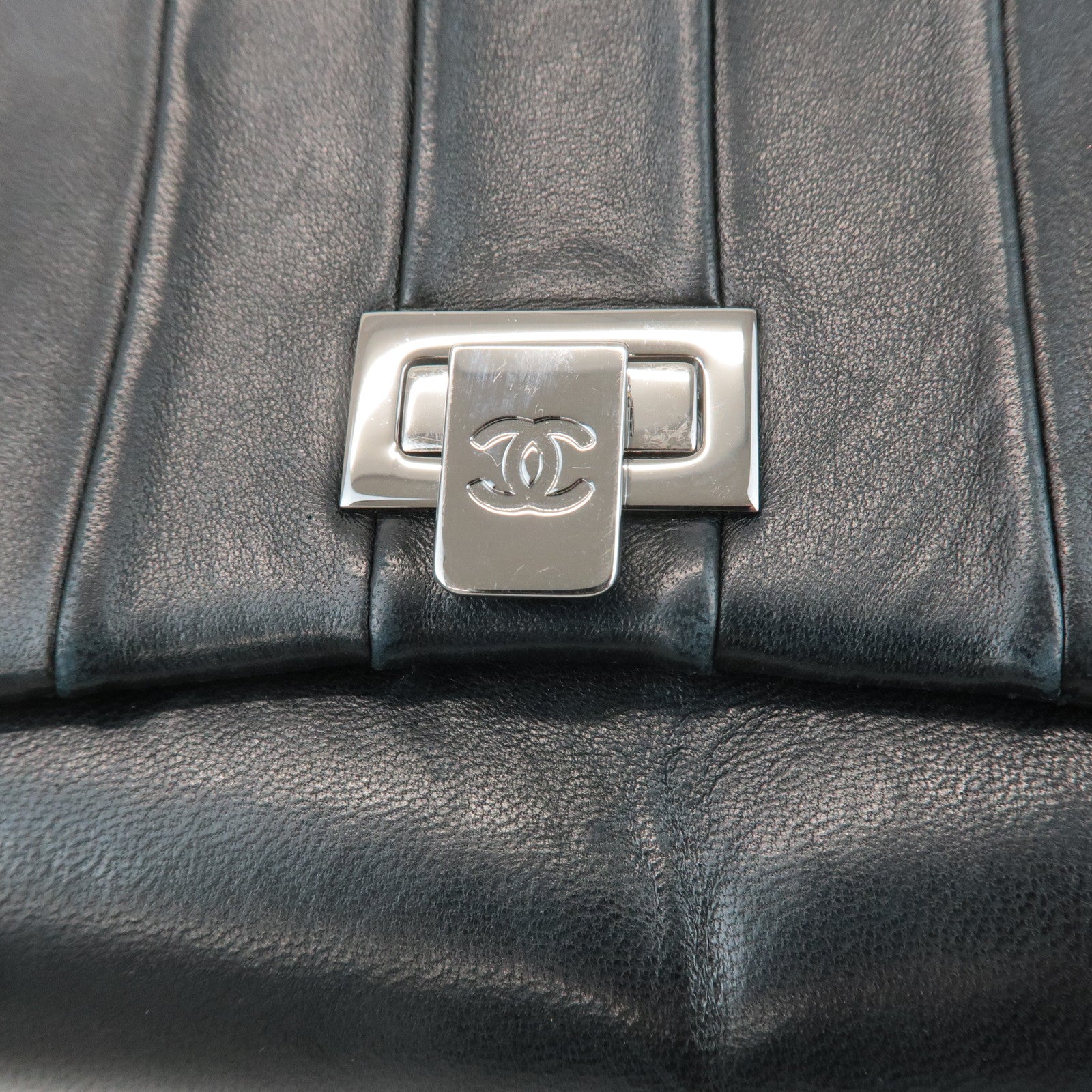 CHANEL Mademoiselle Lamb Skin Chain Shoulder Bag Hand Bag Black Used