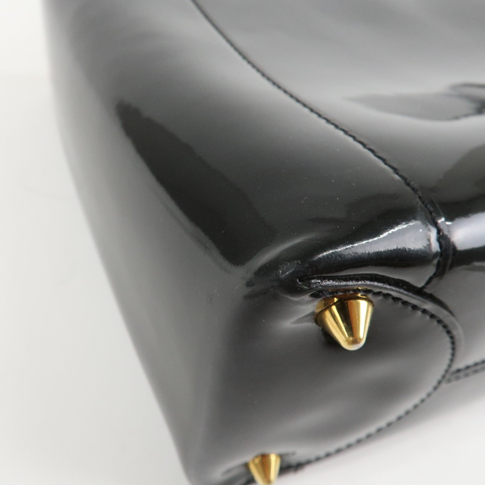 Christian Dior Maris Pearl Patent Leather Tote Bag Black Used