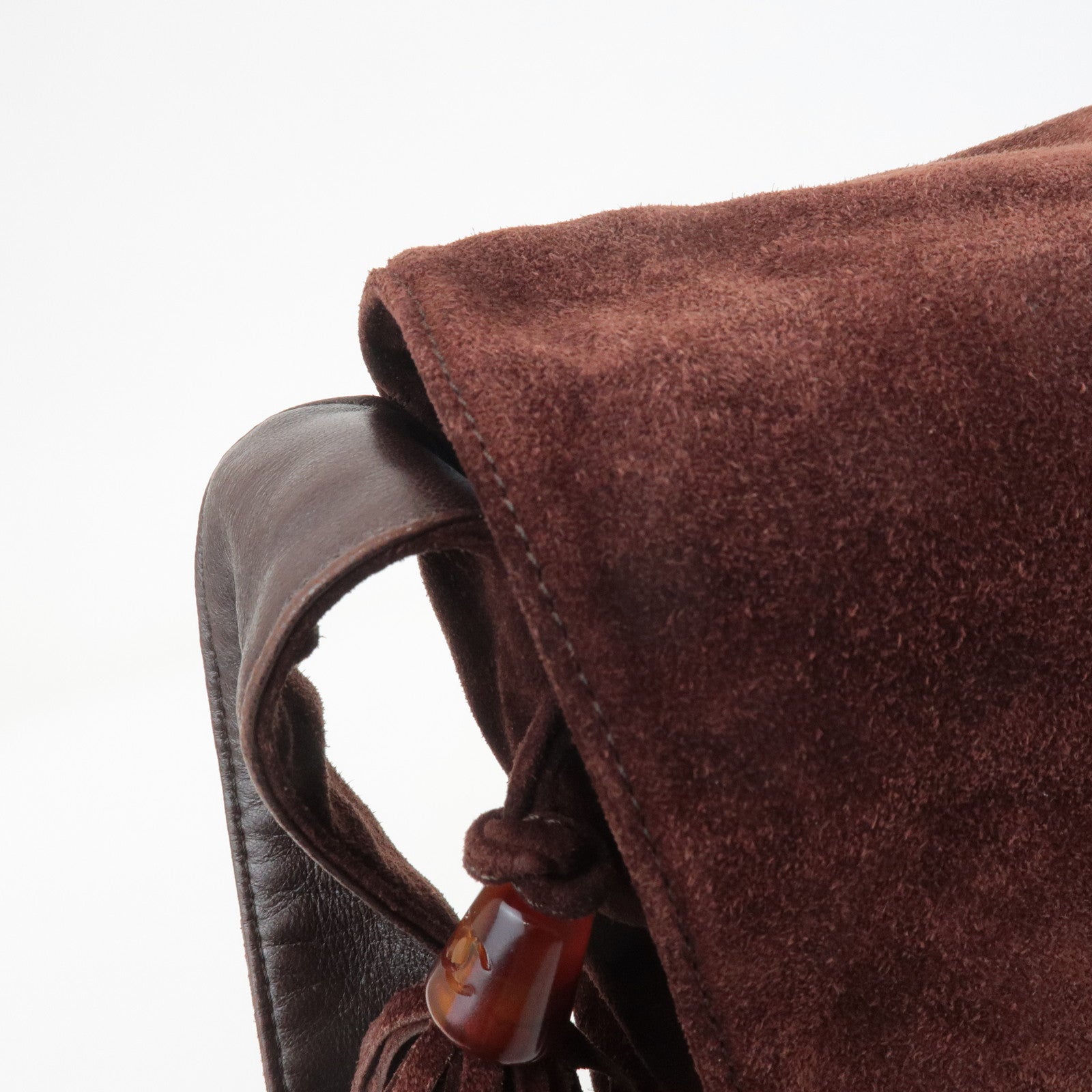 CHANEL COCO Mark Suede Leather Fringe Shoulder Bag Brown Used