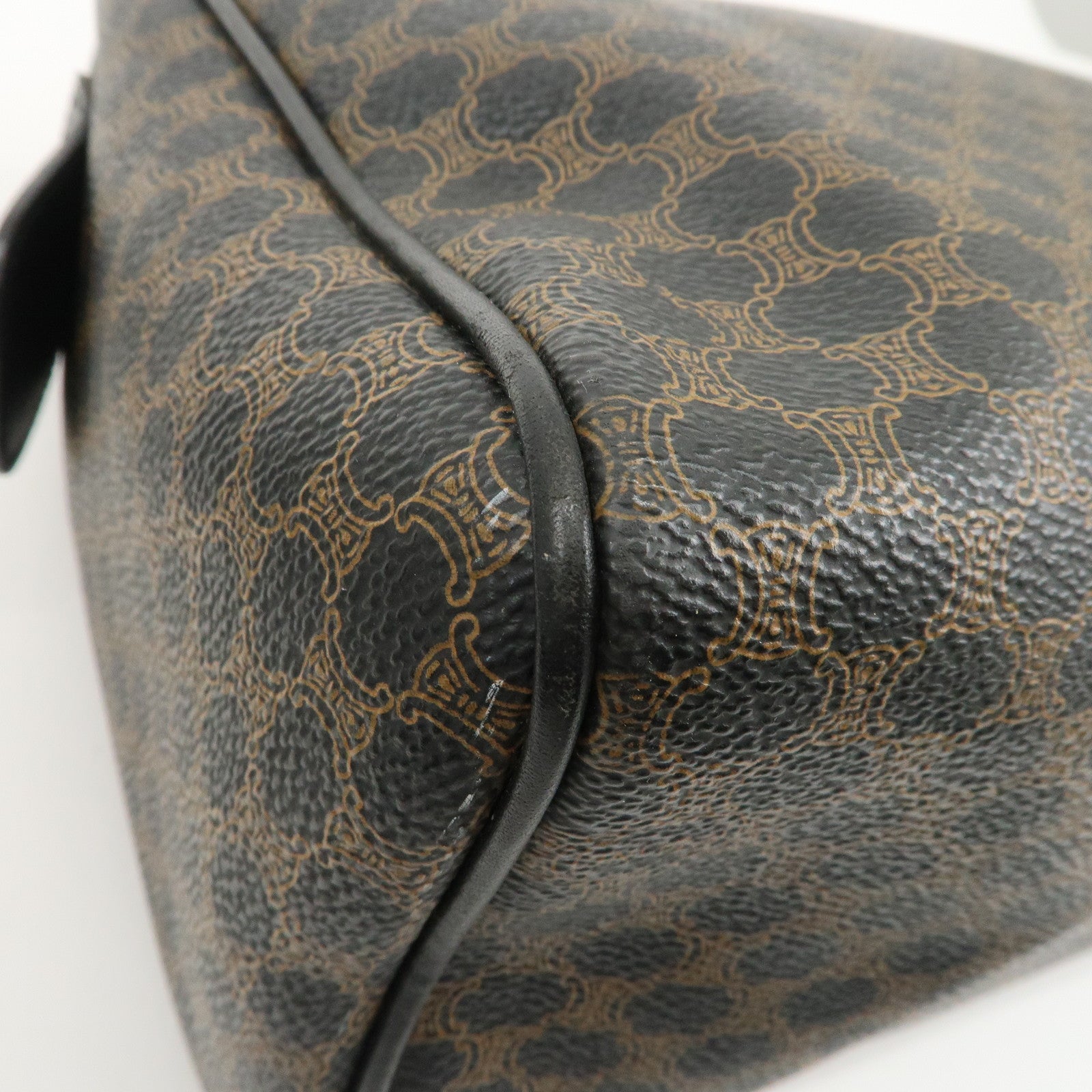 CELINE Macadam PVC Leather Boston Bag Hand Bag Brown Used