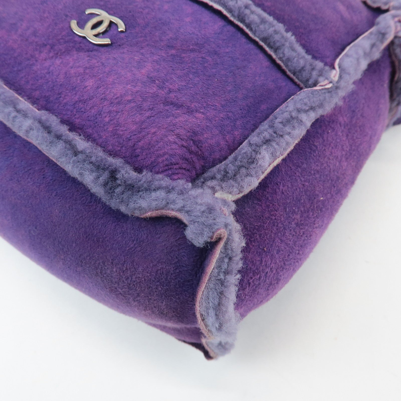 CHANEL COCO Mark Chocolate Bar Suede Mouton Shoulder Bag Purple Used