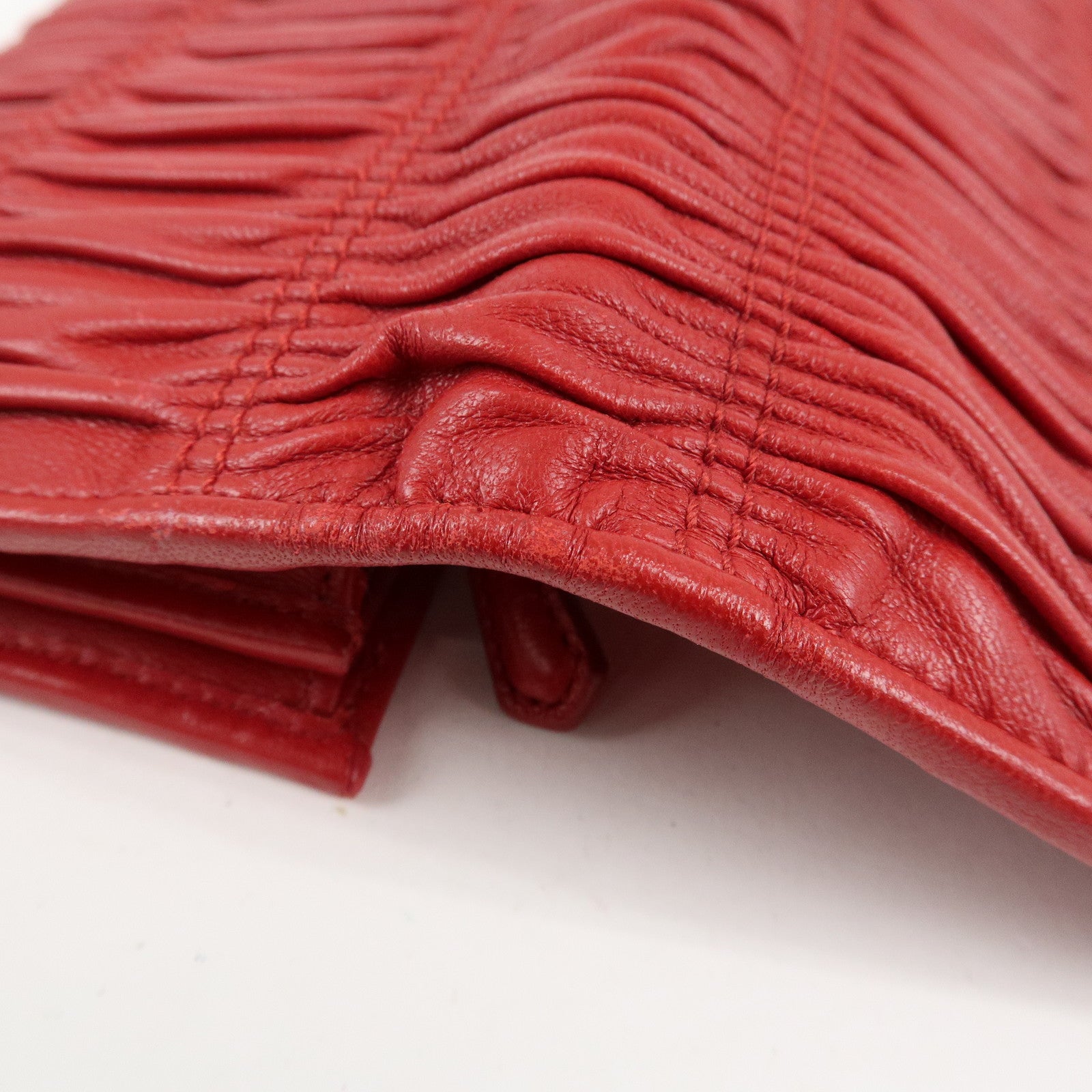 PRADA Logo Leather Bi-Fold Long Wallet Red Gold Hardware Used