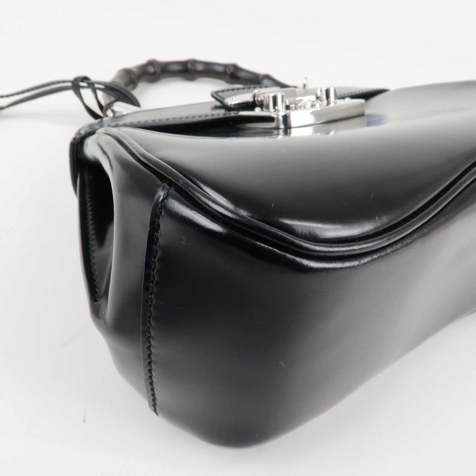 GUCCI Bamboo Leather 2Way Bag Hand Bag Black Handbag 353522 Used