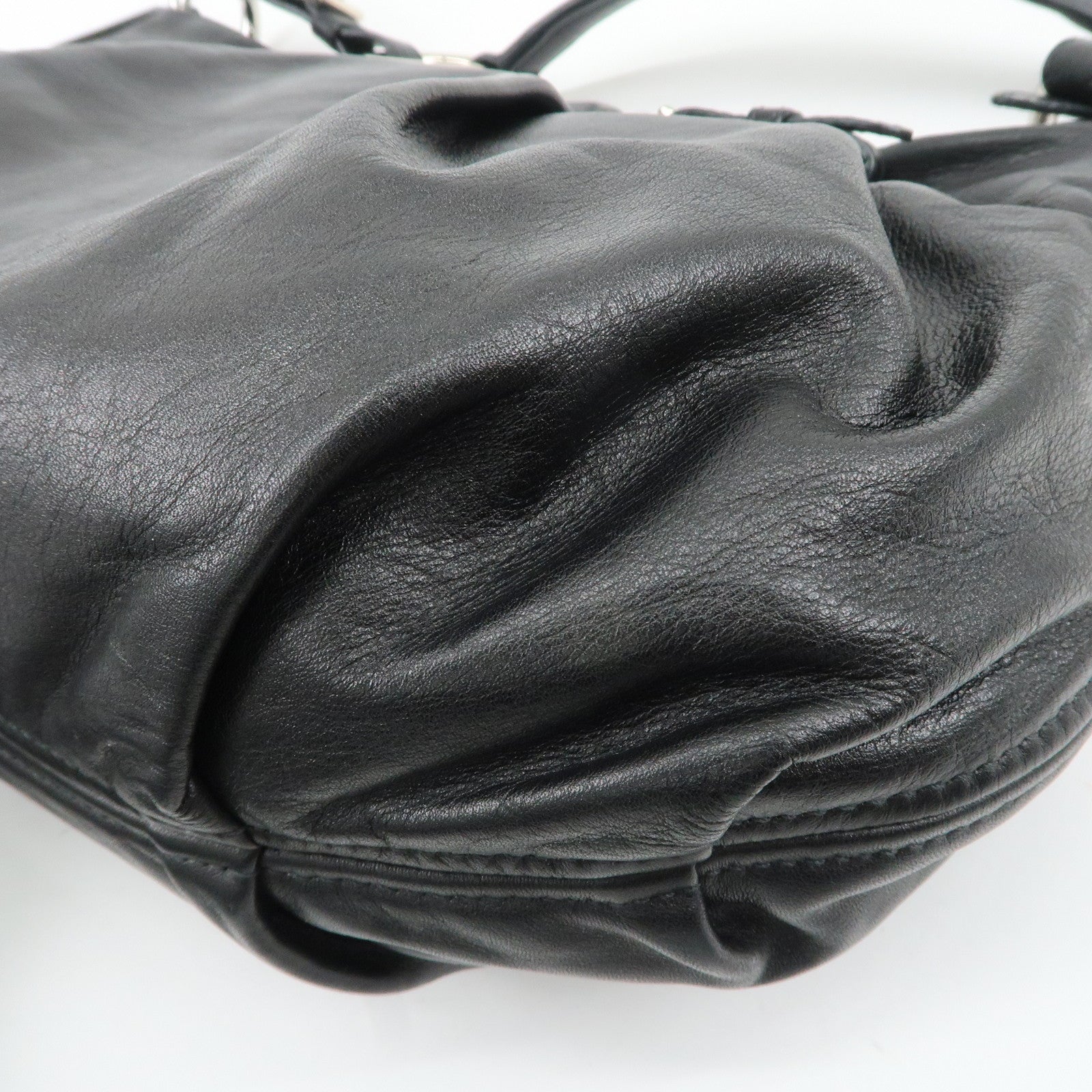 PRADA Soft Calf Leather Shoulder Bag Black BR3795 Used