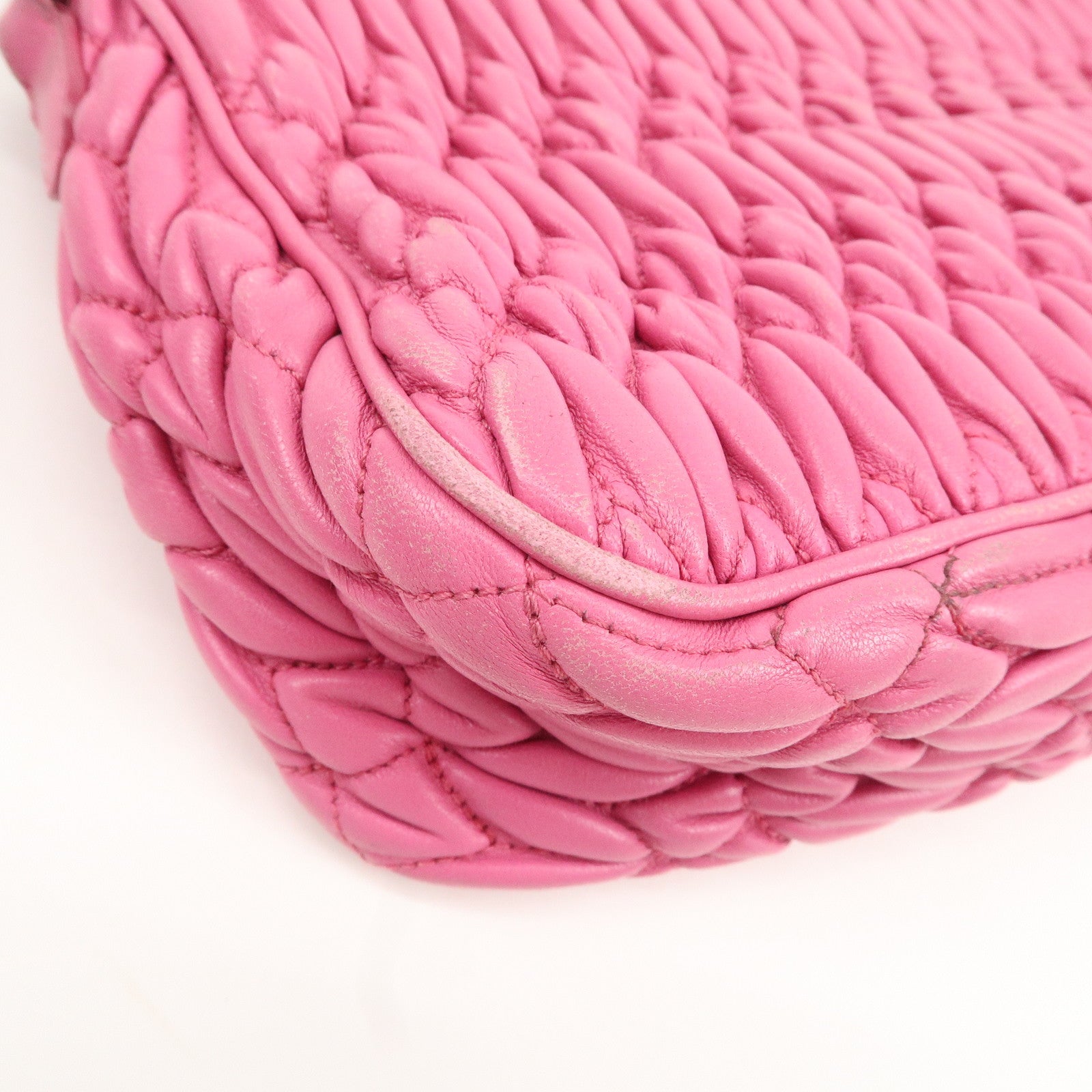 MIU MIU Matelasse Leather Bijou Shoulder Bag Hand Bag Pink Used