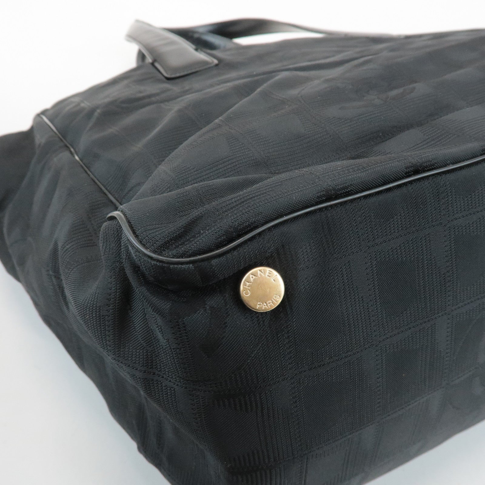 CHANEL New Travel Line Nylon Jacquard Leather Tote Bag A15991 Used