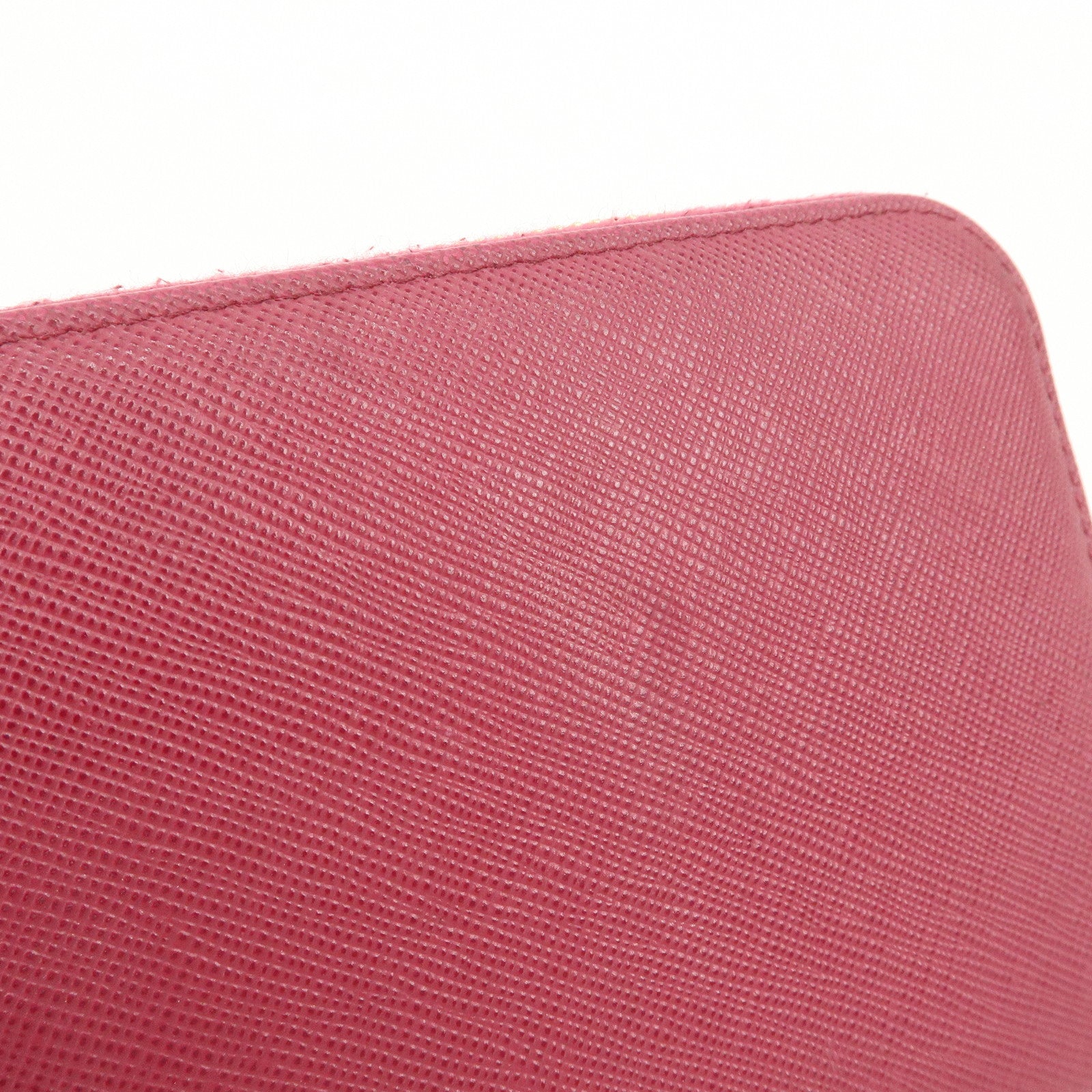 PRADA Logo Saffiano Leather Round Zipper Long Wallet Pink 1M0506 Used