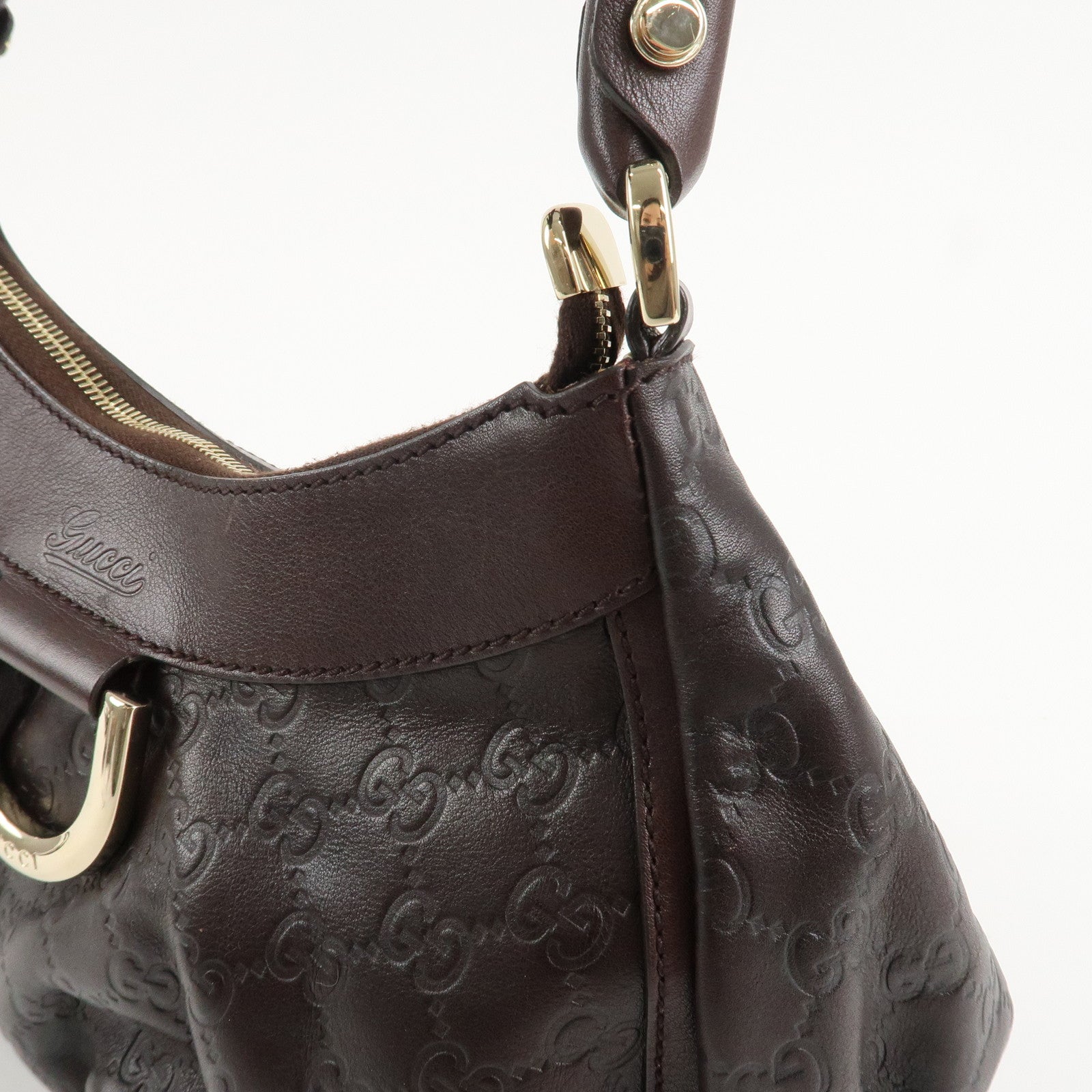 GUCCI Abbey Guccissima Leather Shoulder Bag Dark Brown 190525 Used