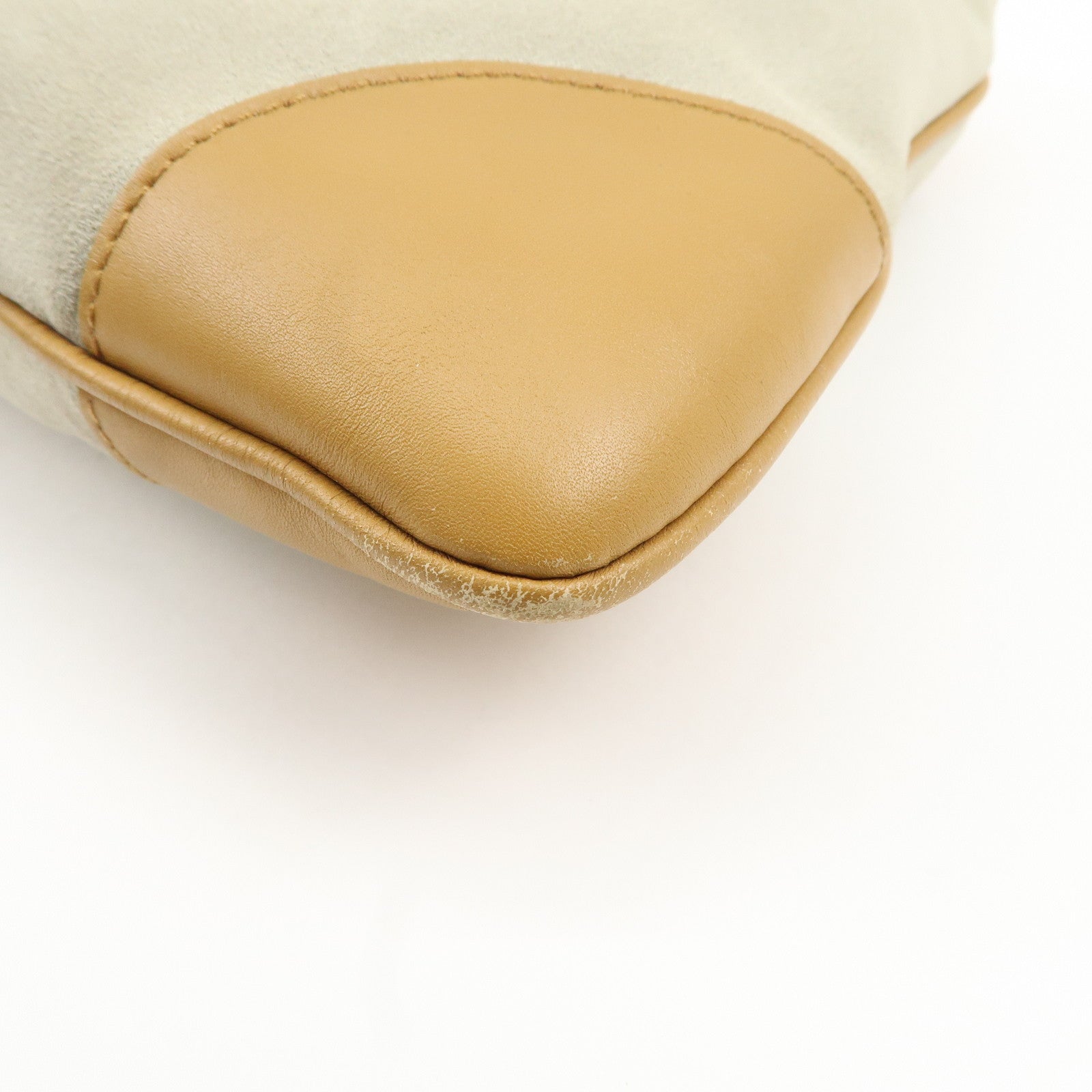 GUCCI Bamboo Suede Leather Shoulder Bag Gray Brown 001.4060 Used