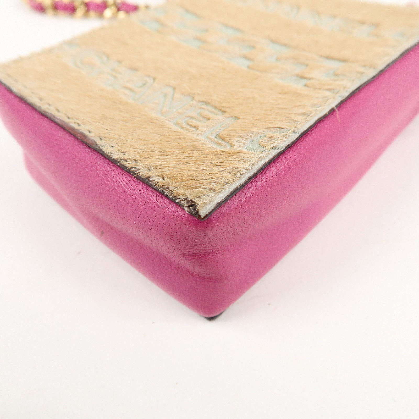 CHANEL Unborn Calf Lamb Skin Chain Shoulder Cigarette Case Used