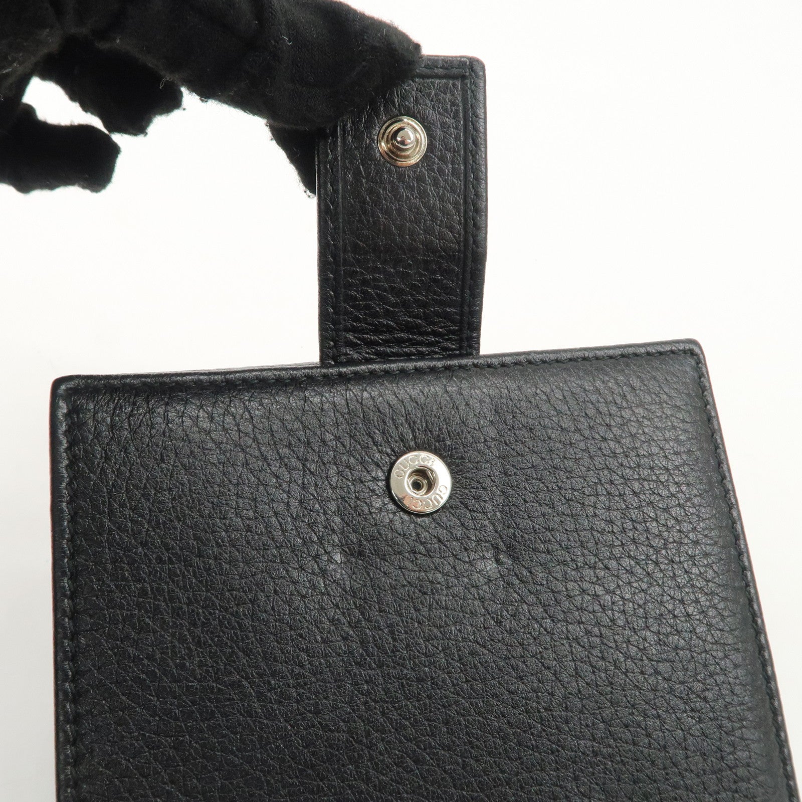 GUCCI Bamboo Leather W Hook Bi-fold Wallet Black 233049 Used