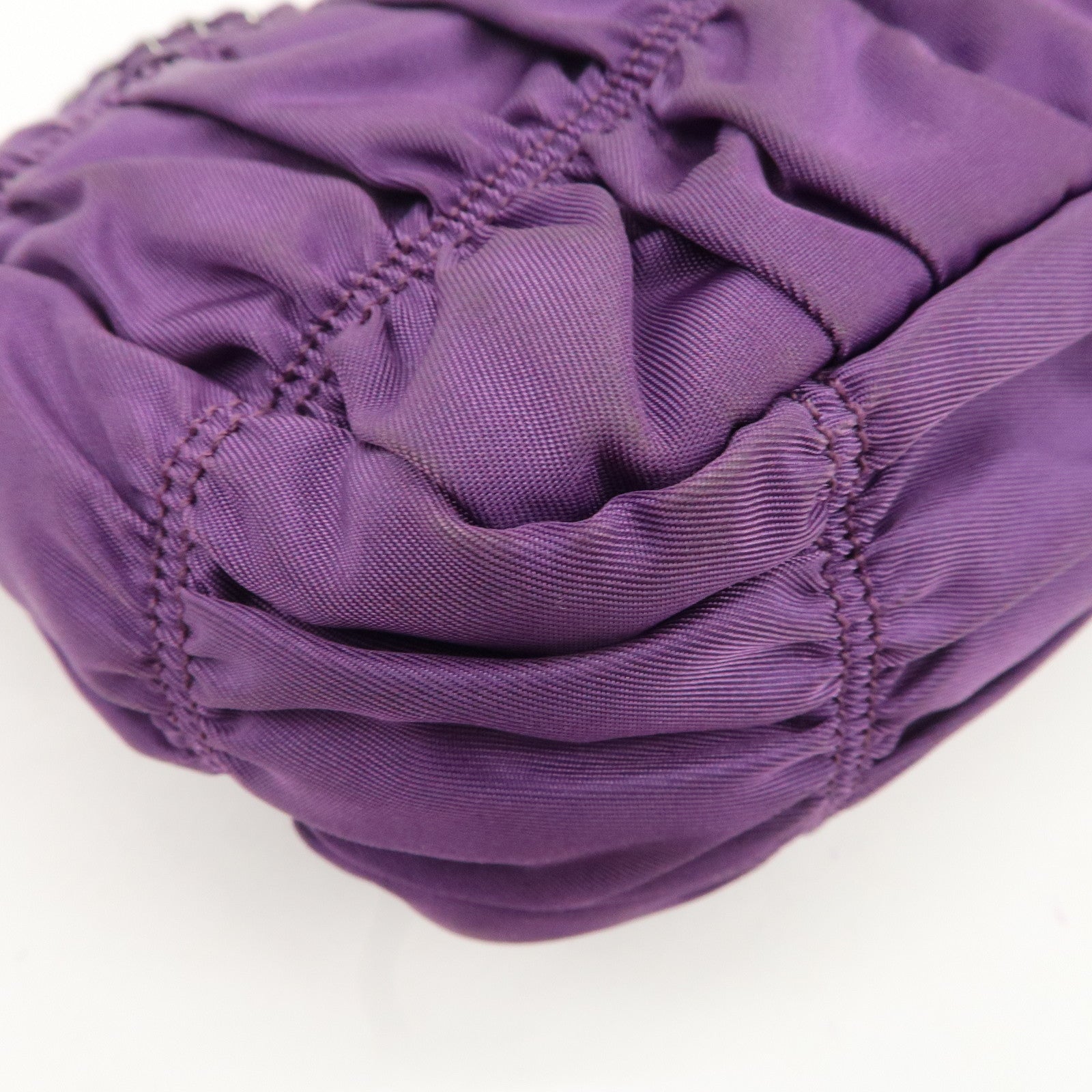 PRADA Nylon Leather Gathered Shoulder Bag Purple BR4609 Used