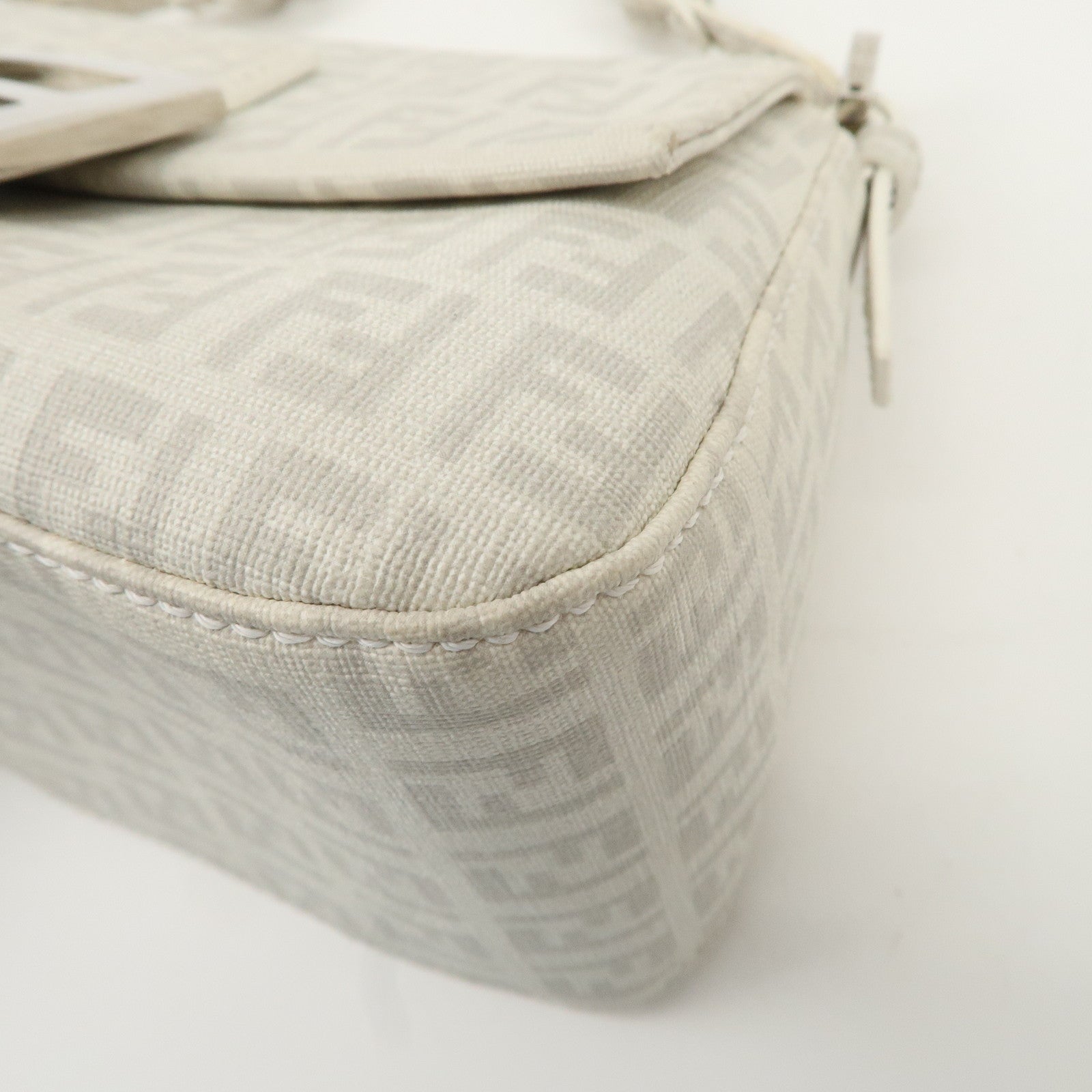 FENDI Mini Mamma Baguette Zucchino Canvas Leather Shoulder Bag Used