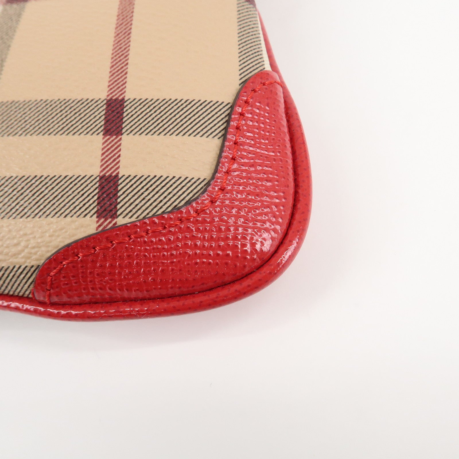 BURBERRY PVC Leather Nova Plaid Shoulder Bag Beige Red Used