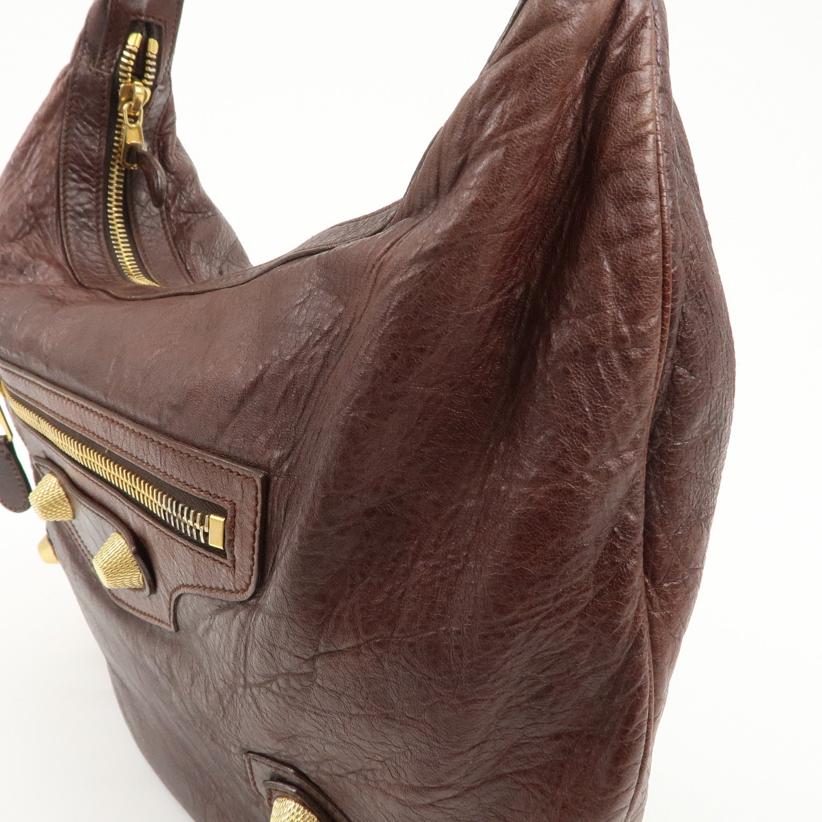 BALENCIAGA Leather Shoulder Bag Brown 497717 Used