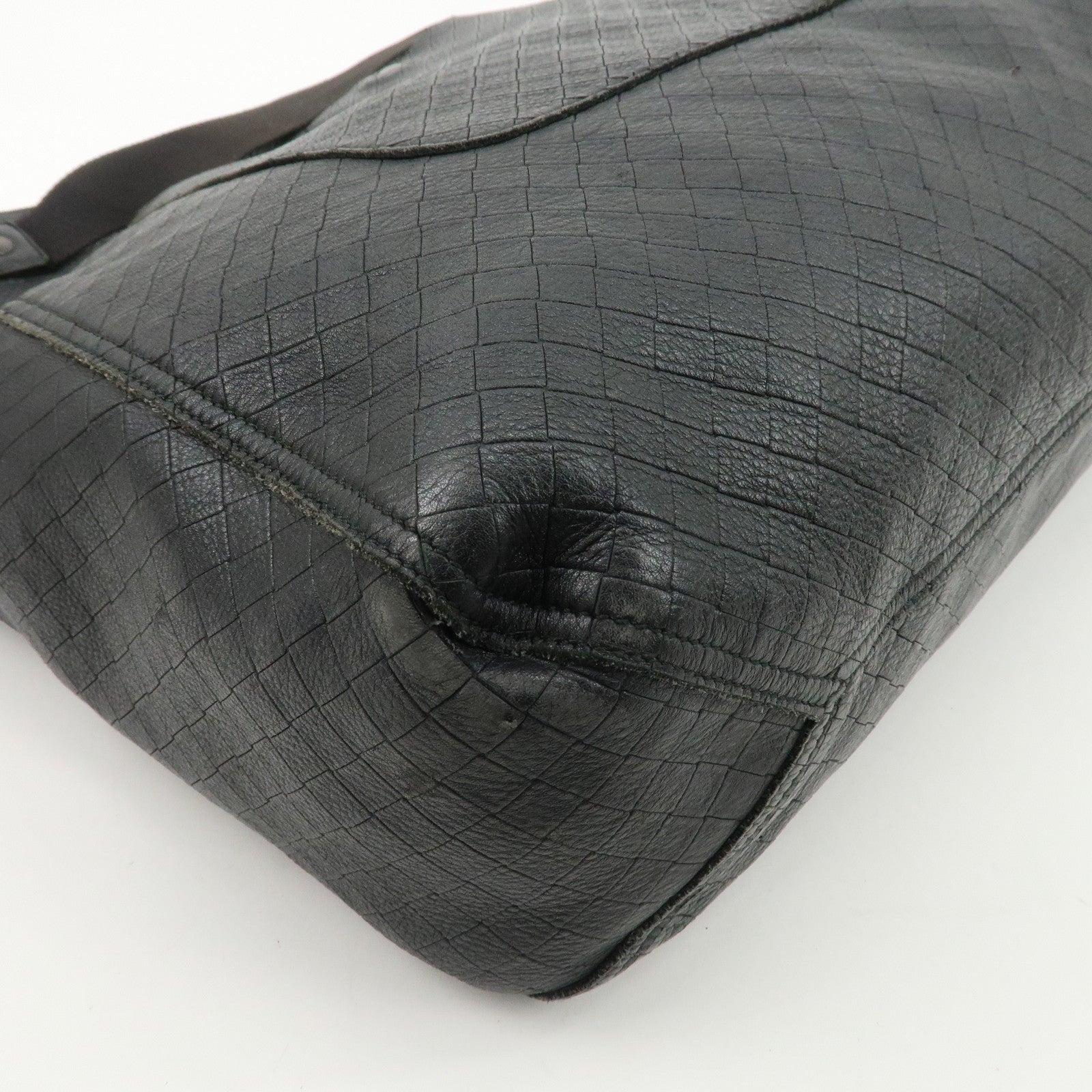 BOTTEGA VENETA Intrecciato Mirage Leather Shoulder Bag Black Used